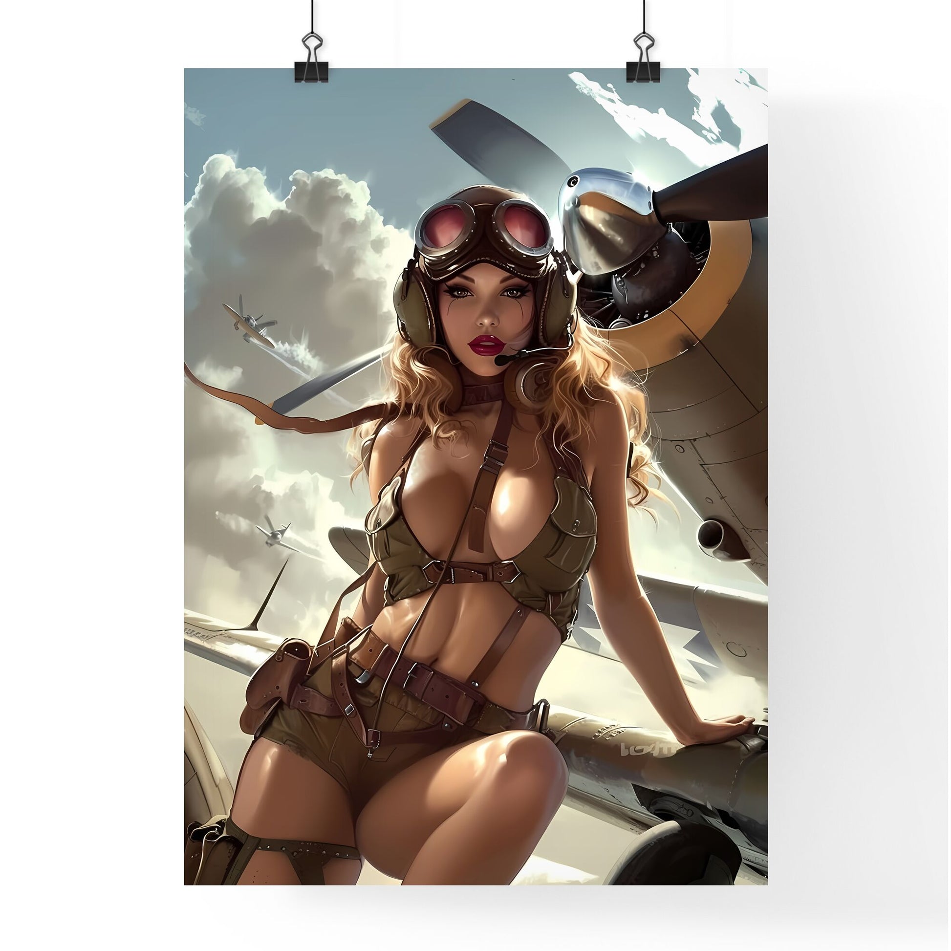 Gogo girl hyper realism style - Art print of a woman in a military uniform Default Title