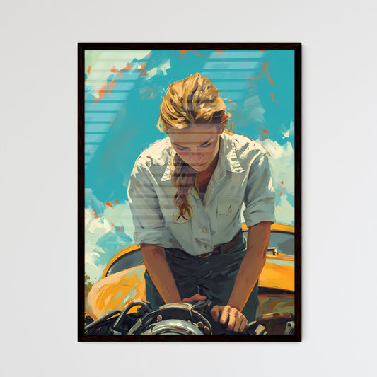 Auto mechanic - Art print of a woman standing on a yellow car Default Title