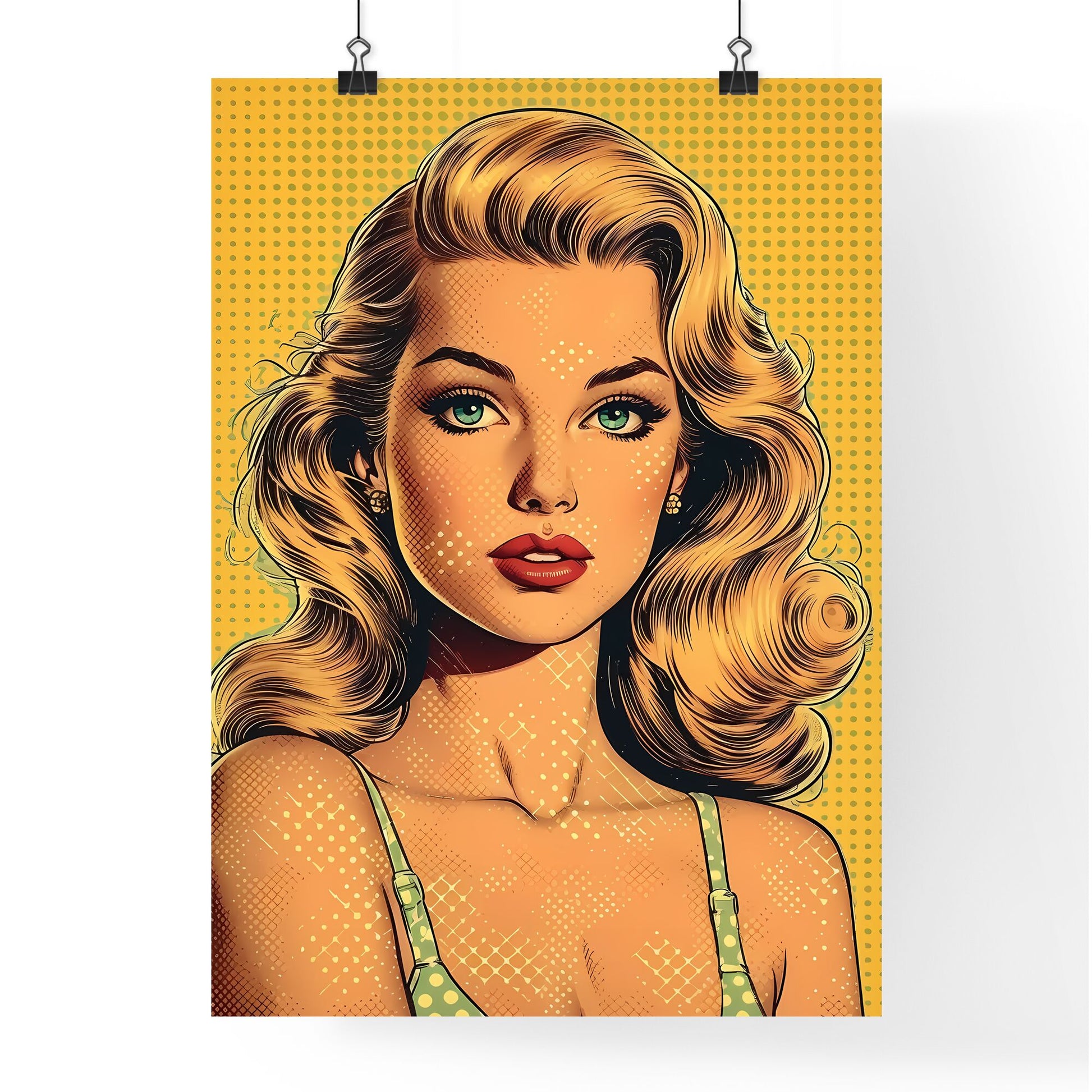 1959 pin up girl - Art print of a woman with long hair and green eyes Default Title