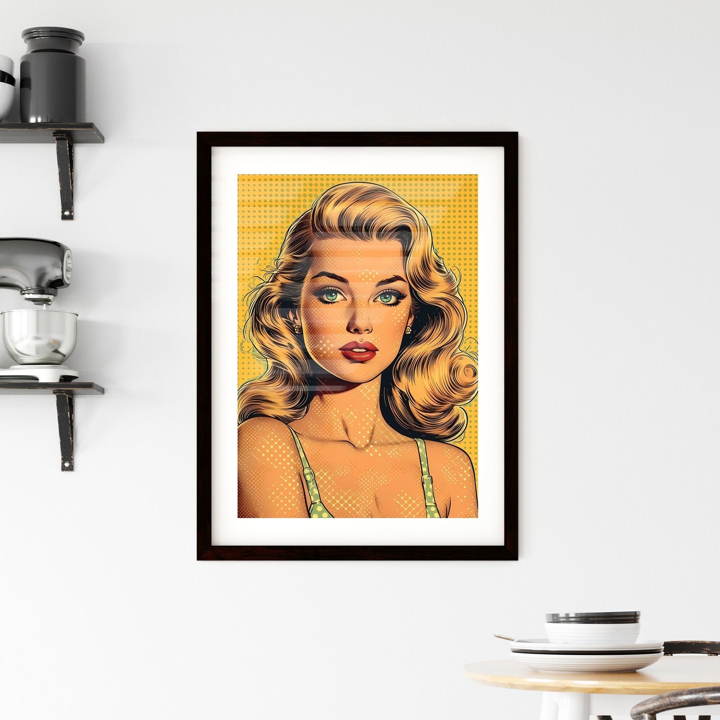 1959 pin up girl - Art print of a woman with long hair and green eyes Default Title