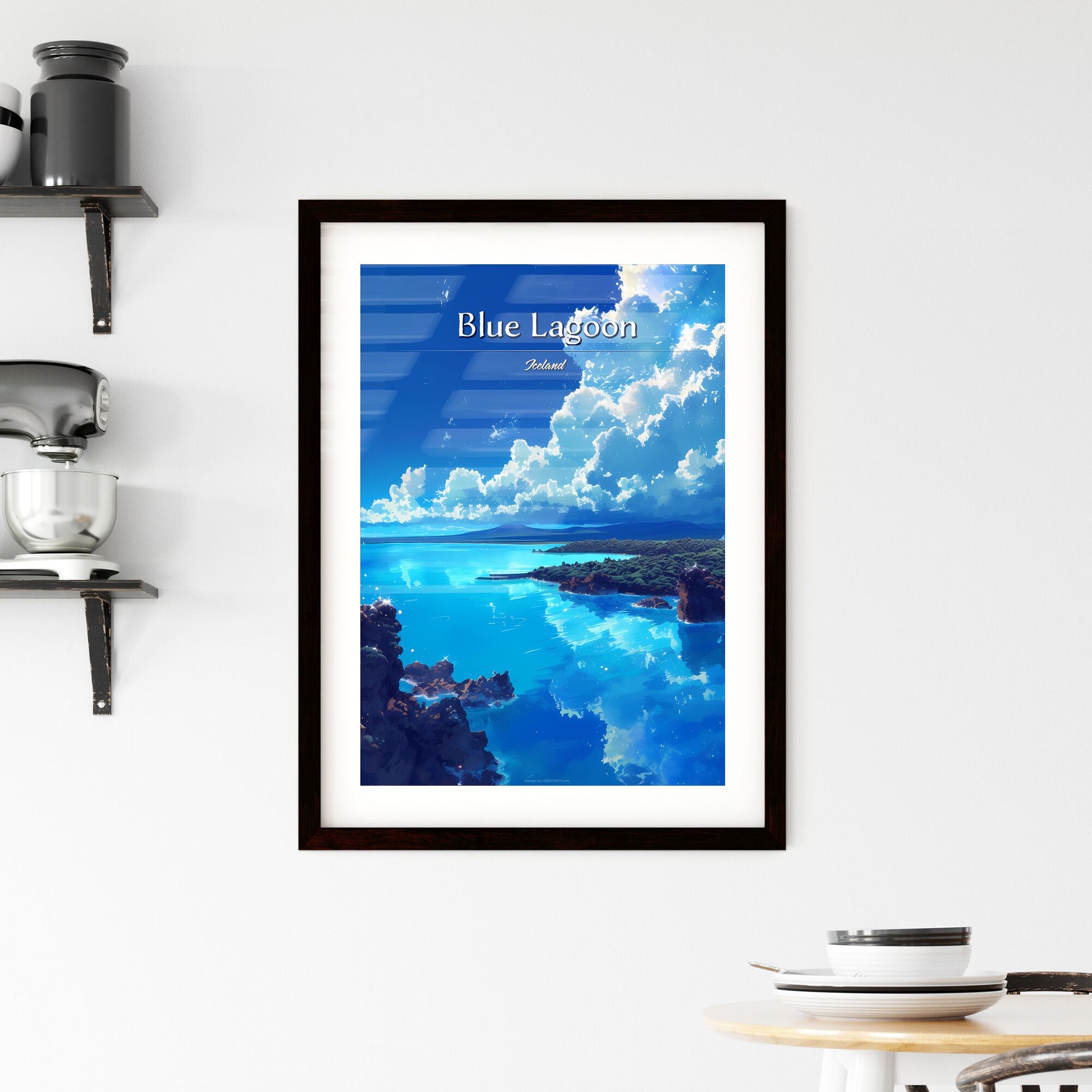 Blue Lagoon, Iceland - Art print of a body of water with rocks and clouds Default Title