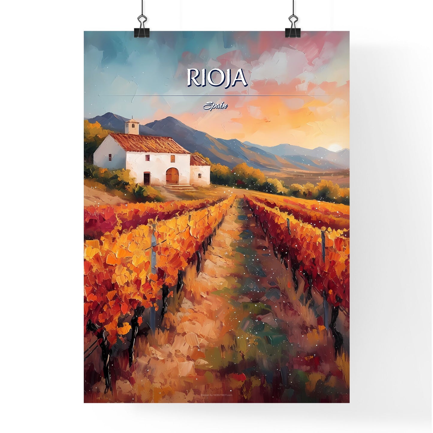 Rioja, Spain - Art print of a painting of a vineyard with a house in the background Default Title