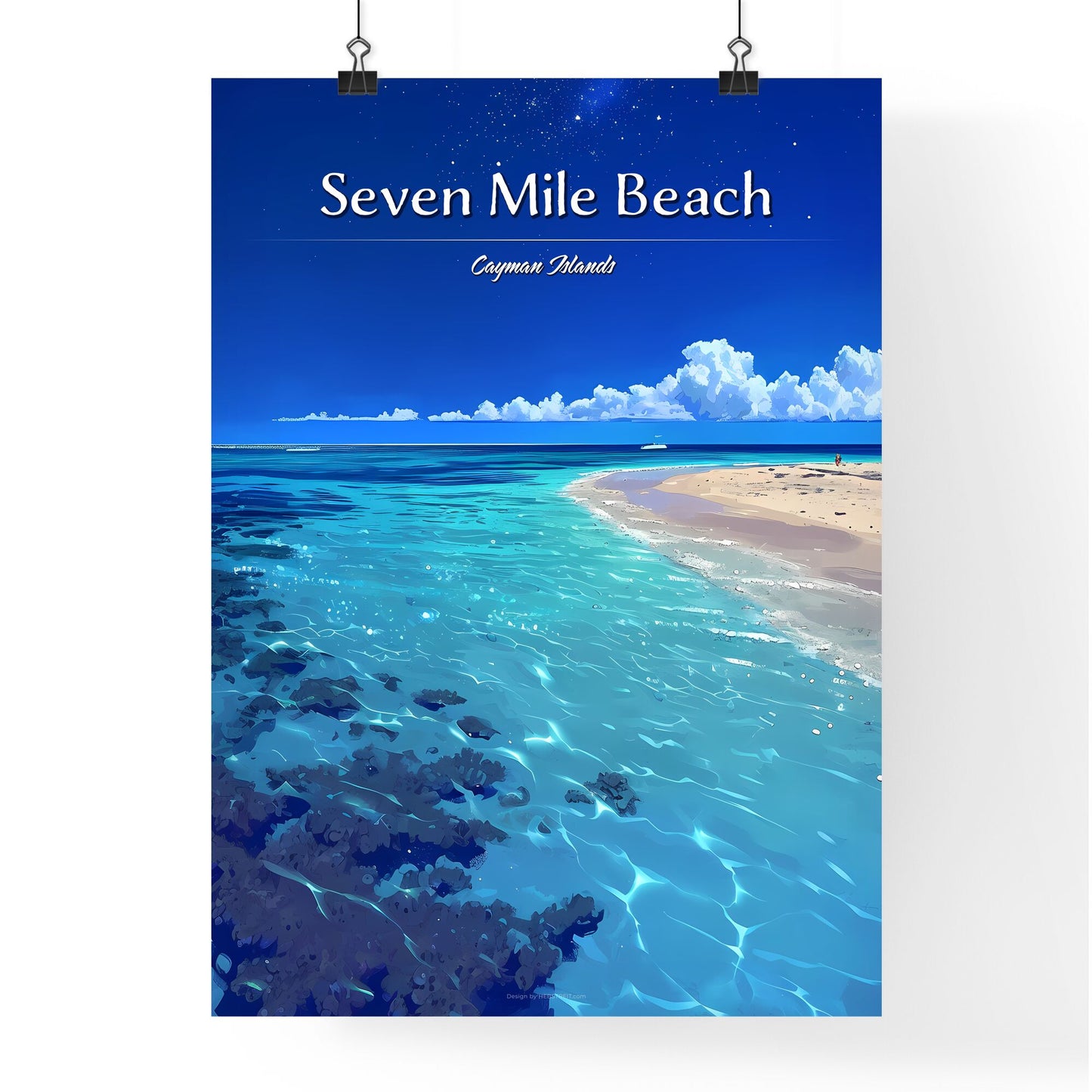 Seven Mile Beach, Cayman Islands - Art print of a beach with blue water and a sandy beach Default Title