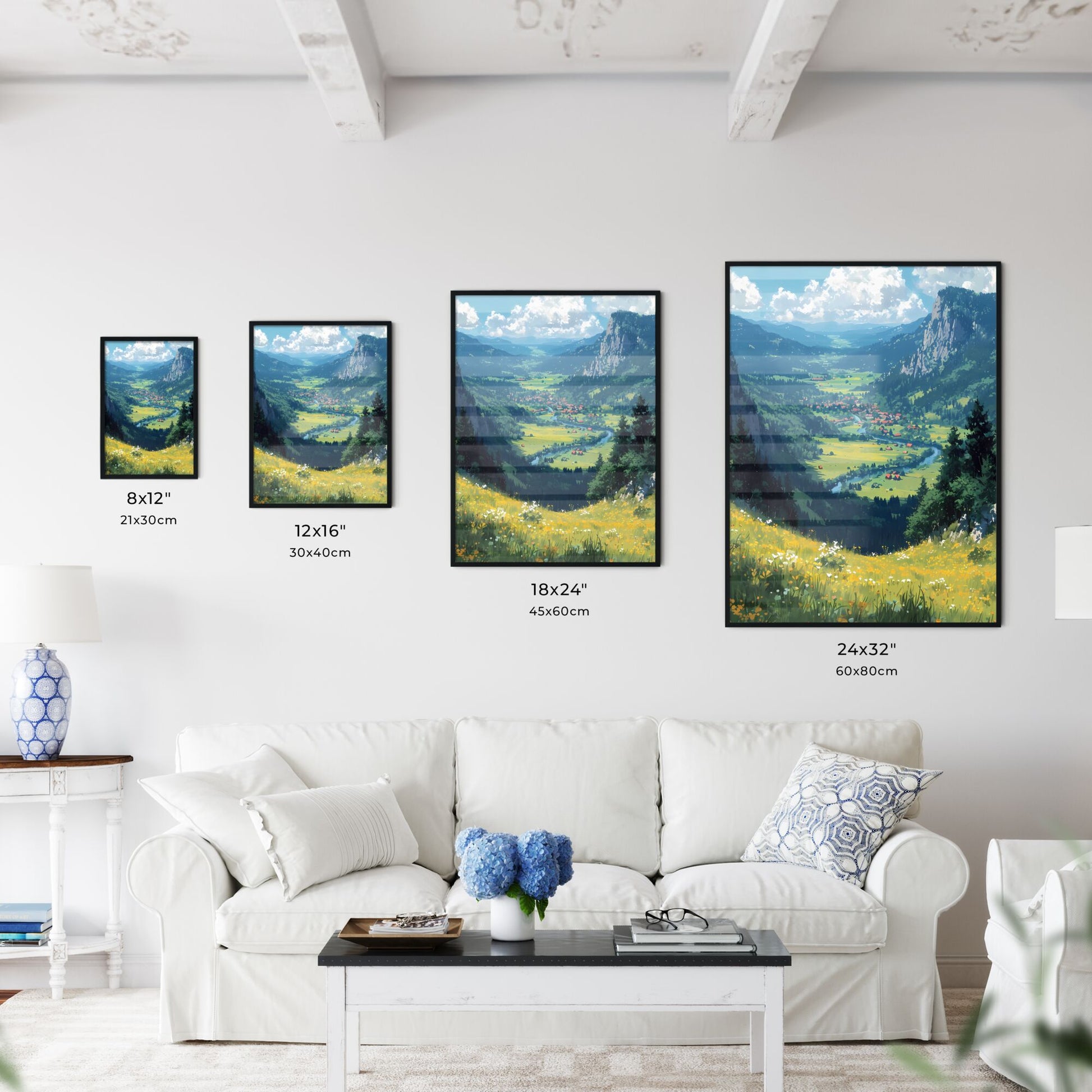 A landscape of the German countryside - Art print of a valley with a river and mountains Default Title