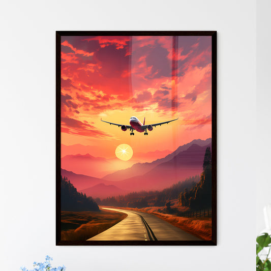 Travelling hobby poster, simple, layout, airportcore - Art print of an airplane flying over a road Default Title