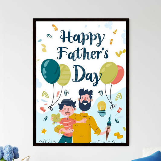 Fathers Day poster,warming feeling,Touching,with text : Happy Fatherâ€™s Day - Art print of a man holding a child Default Title