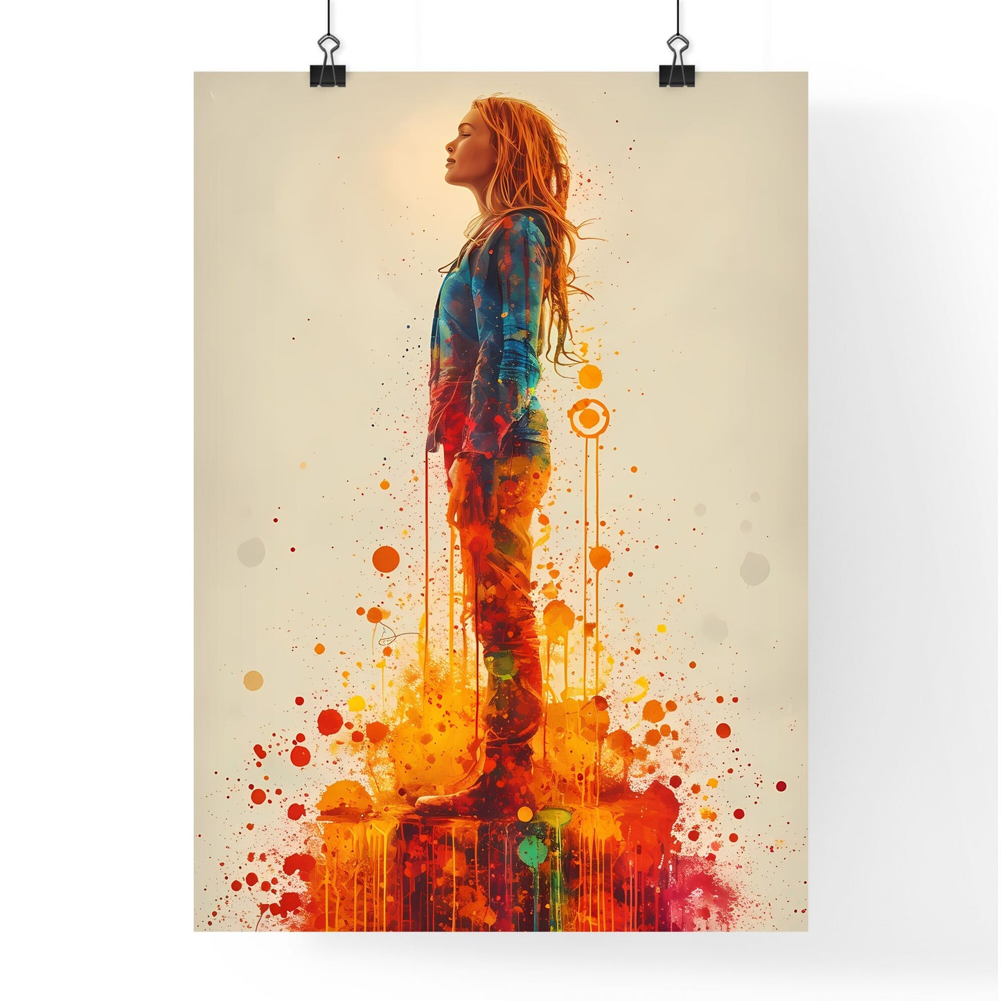 A standing woman, listining a music illustrations vector design - Art print of a woman standing on a cube Default Title