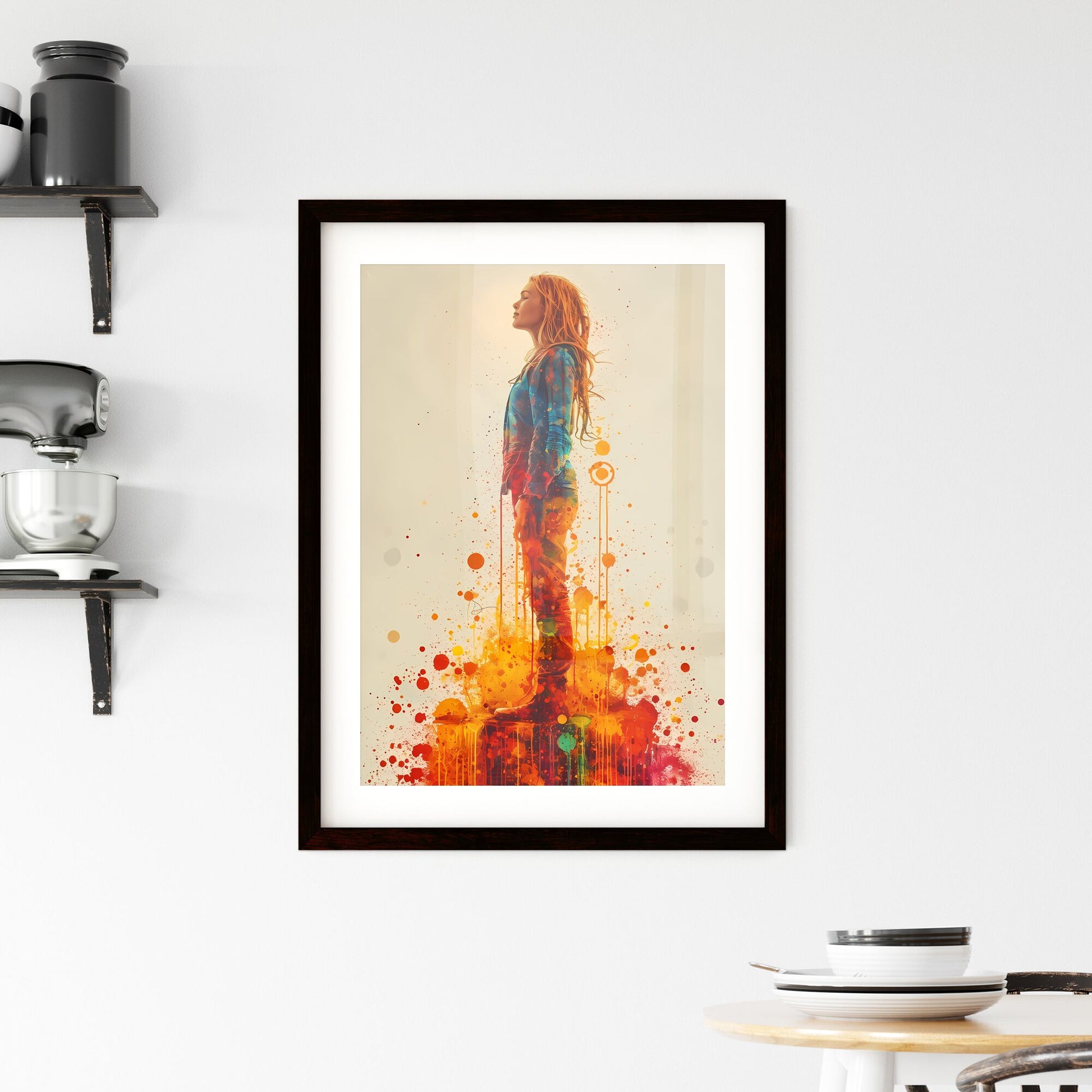 A standing woman, listining a music illustrations vector design - Art print of a woman standing on a cube Default Title