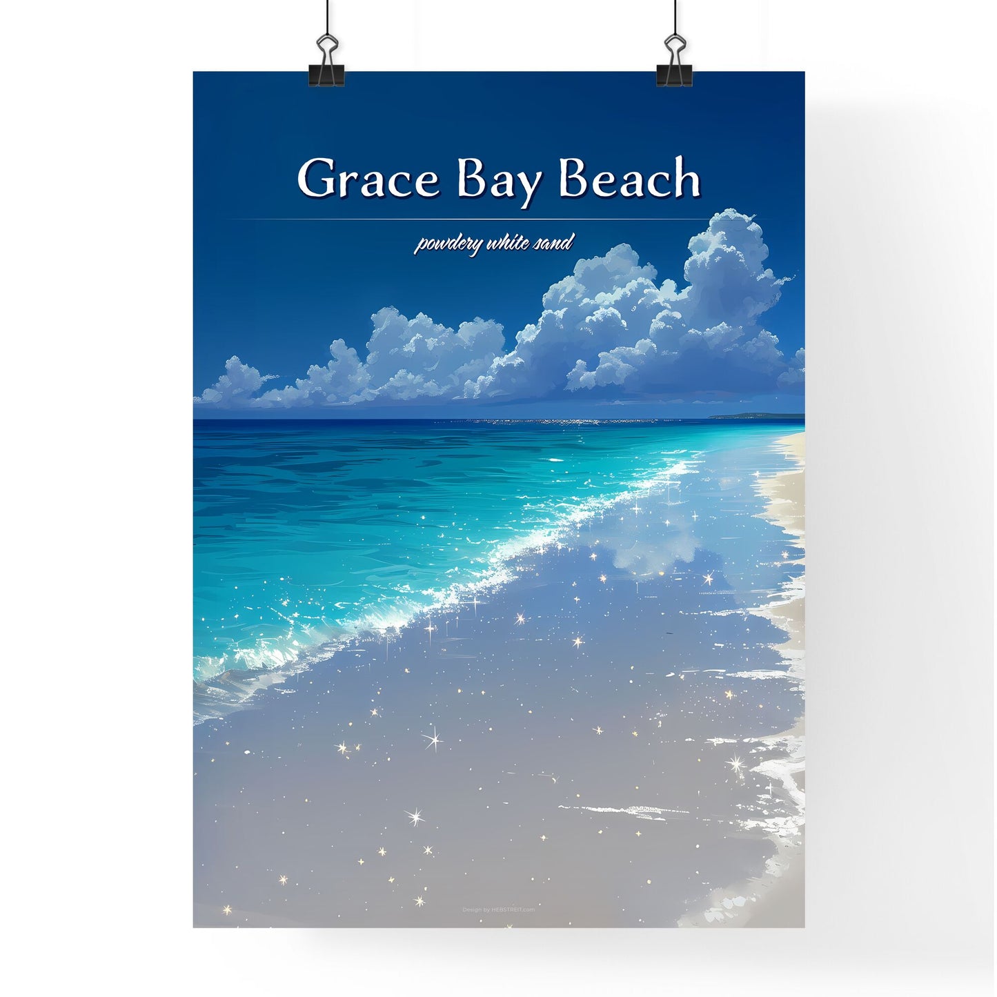 Grace Bay Beach - Art print of a beach with blue water and clouds Default Title
