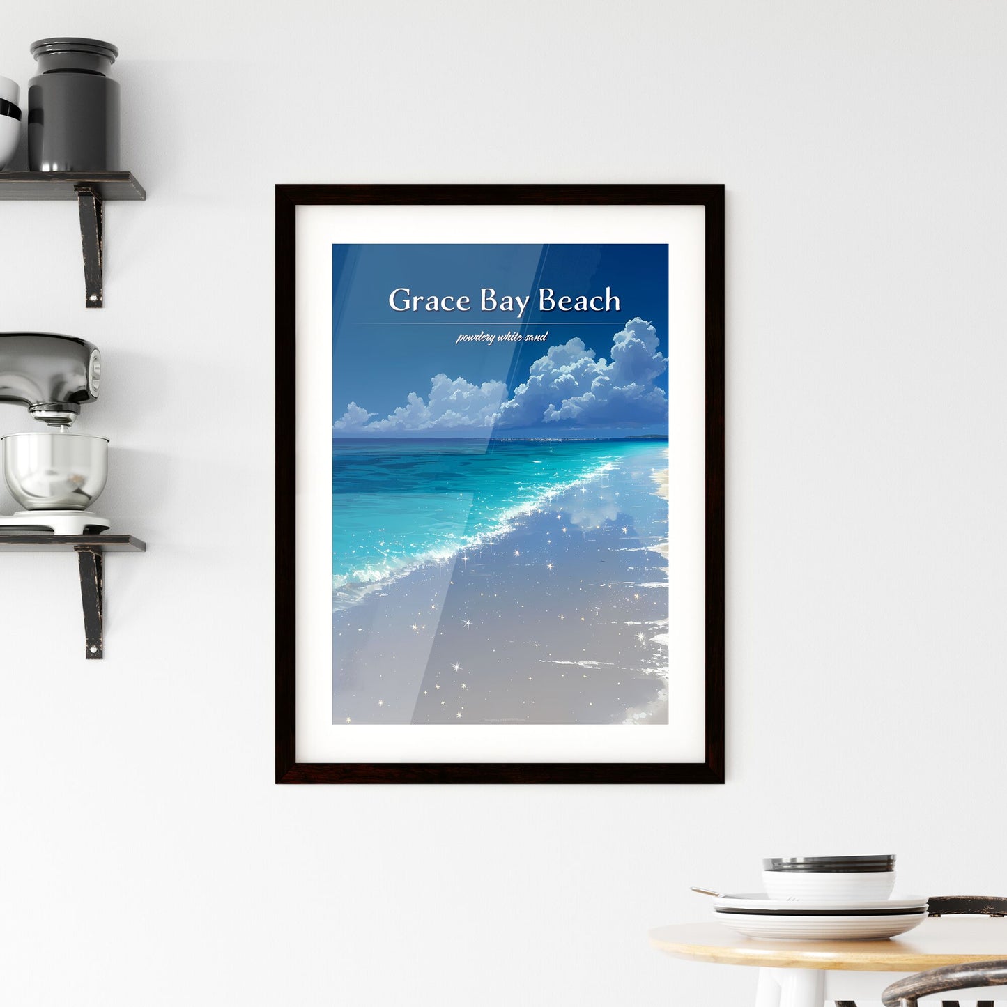 Grace Bay Beach - Art print of a beach with blue water and clouds Default Title