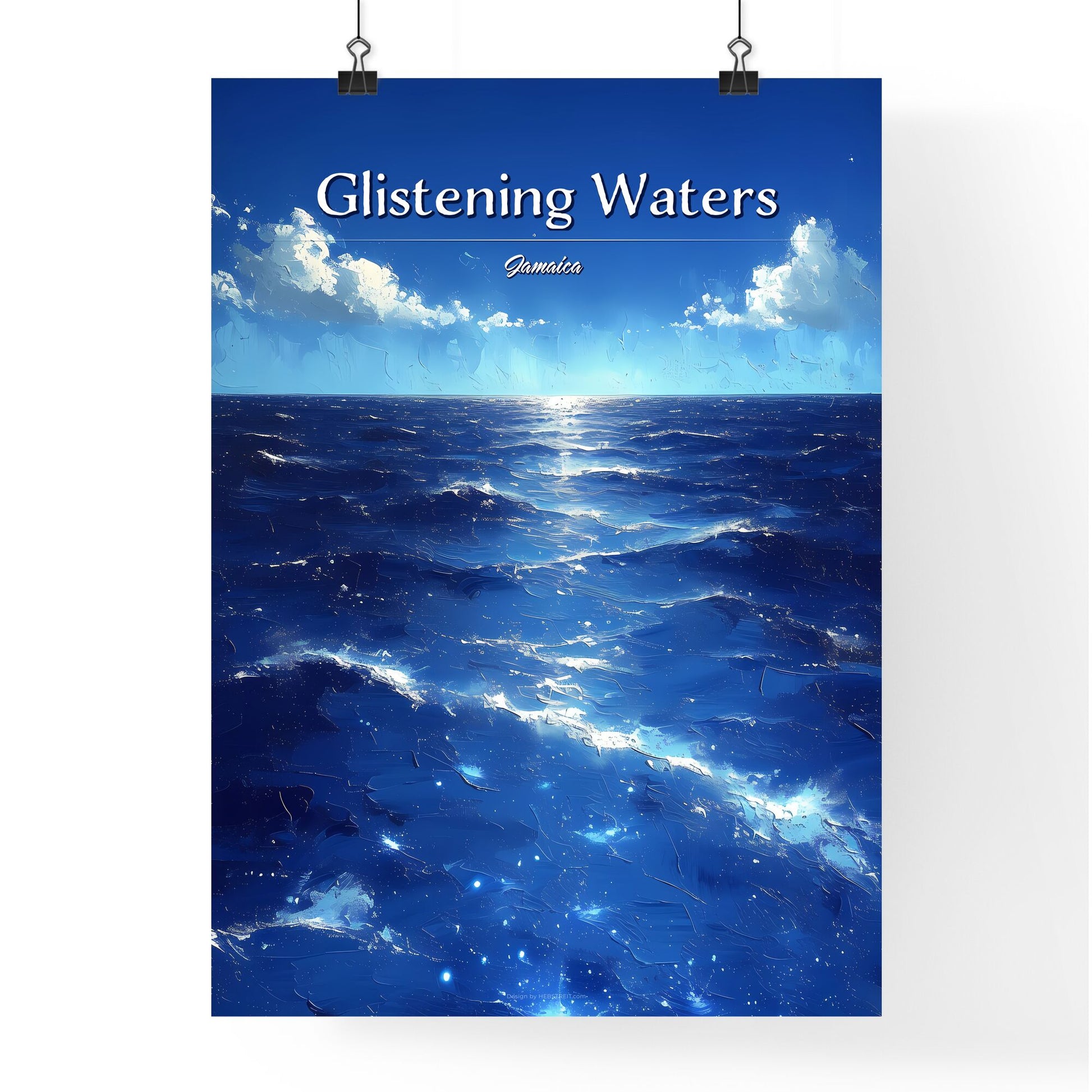 Glistening Waters Luminous Lagoon, Jamaica - Art print of a blue ocean with white clouds Default Title