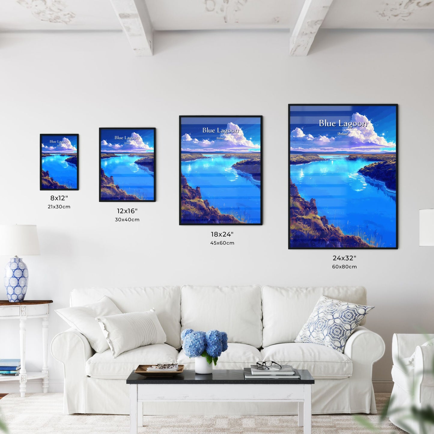 Blue Lagoon, Iceland - Art print of a blue water with rocks and clouds Default Title