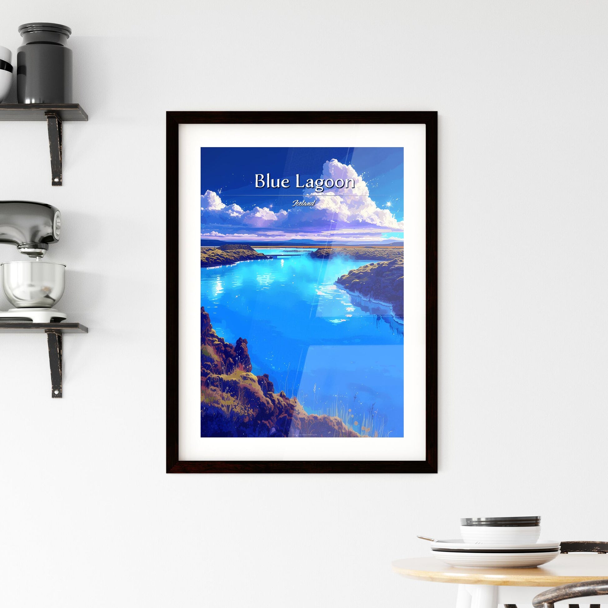 Blue Lagoon, Iceland - Art print of a blue water with rocks and clouds Default Title