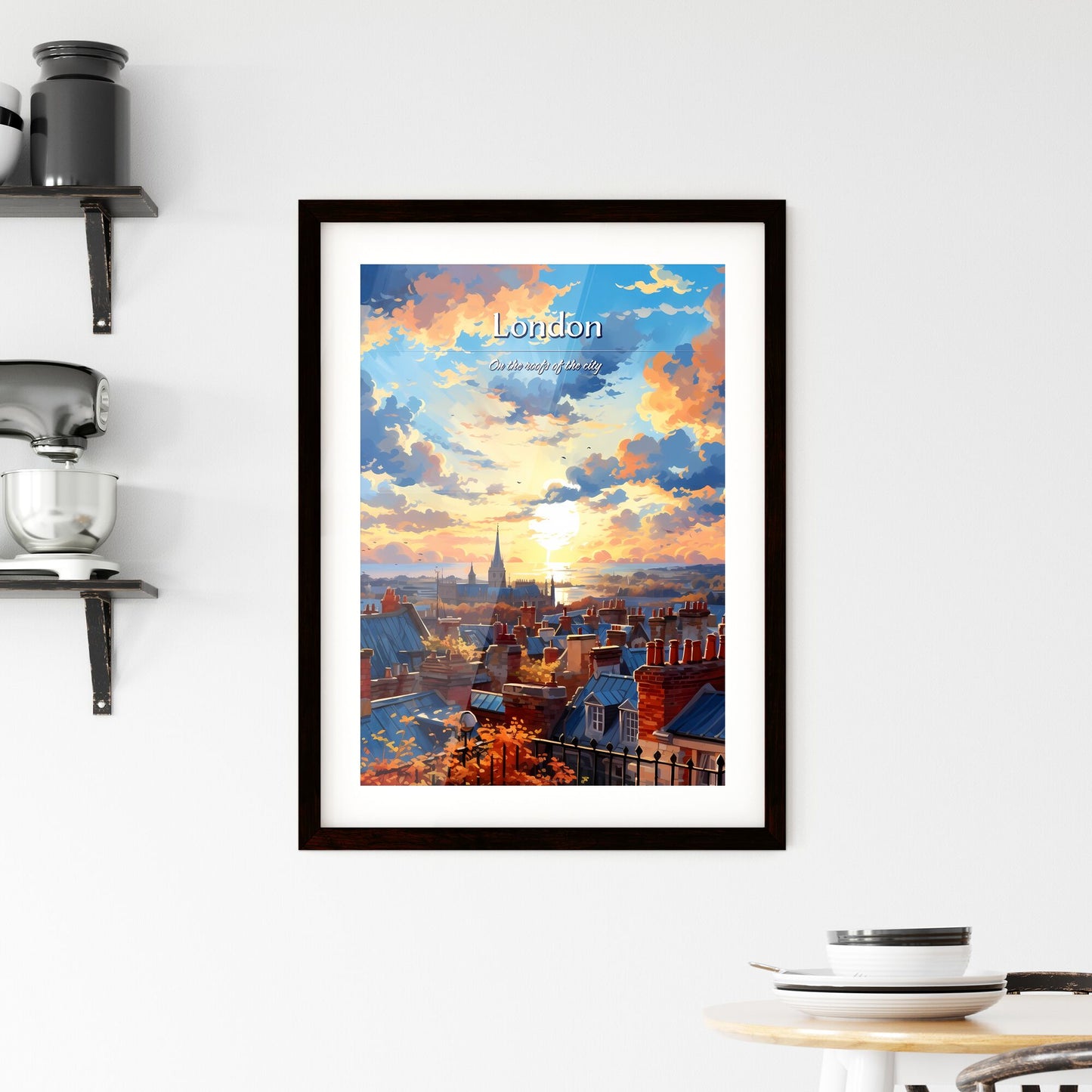 On the roofs of London, UK - Art print of a rooftops of a town with a city and a body of water Default Title
