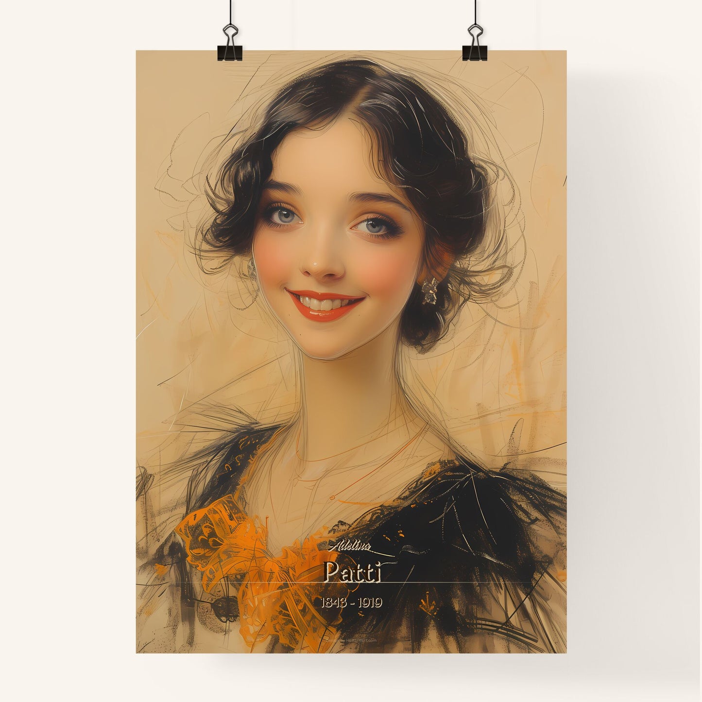 Adelina, Patti, 1843 - 1919, A Poster of a woman with a black and orange dress Default Title