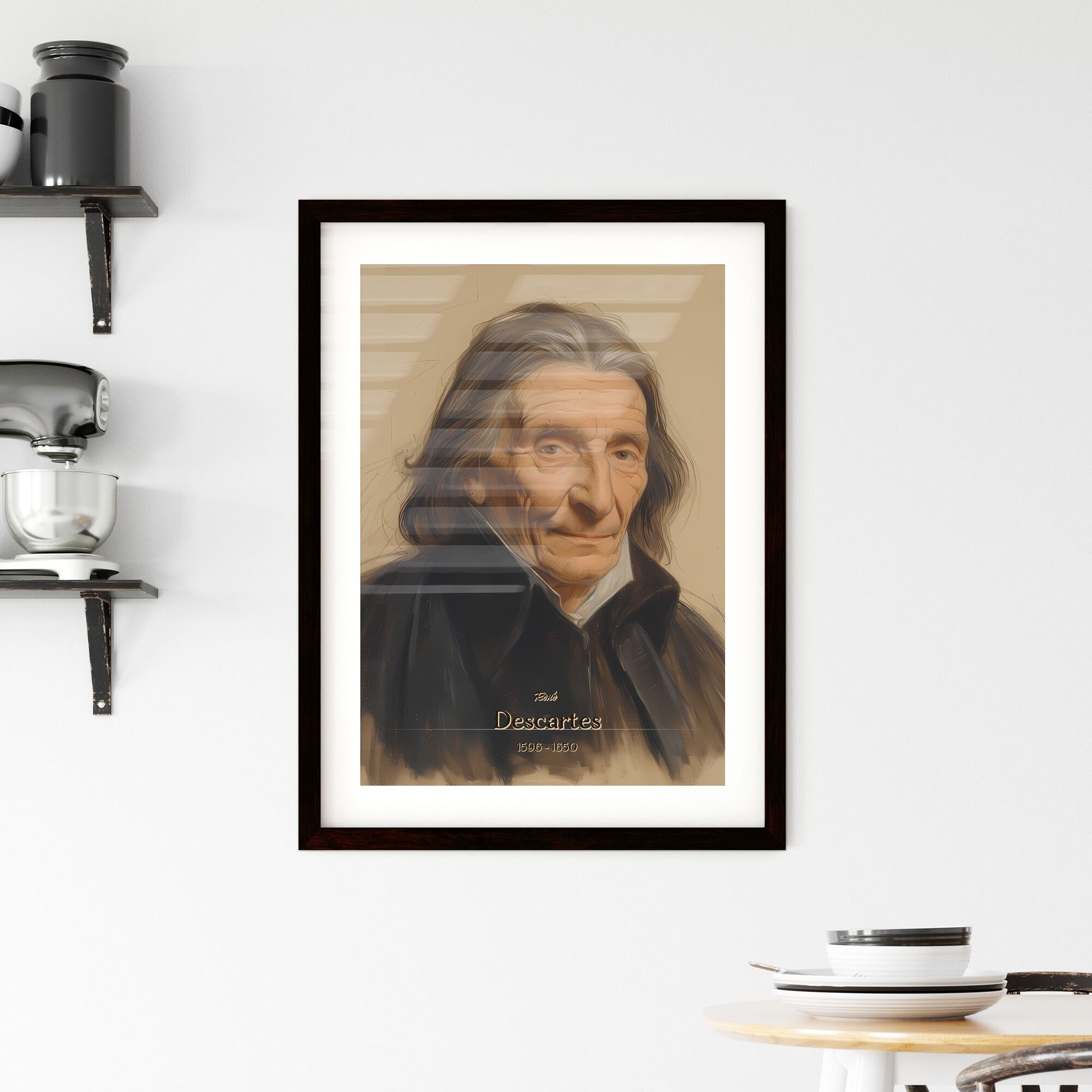 René, Descartes, 1596 - 1650, A Poster of a man with long hair wearing a black coat Default Title