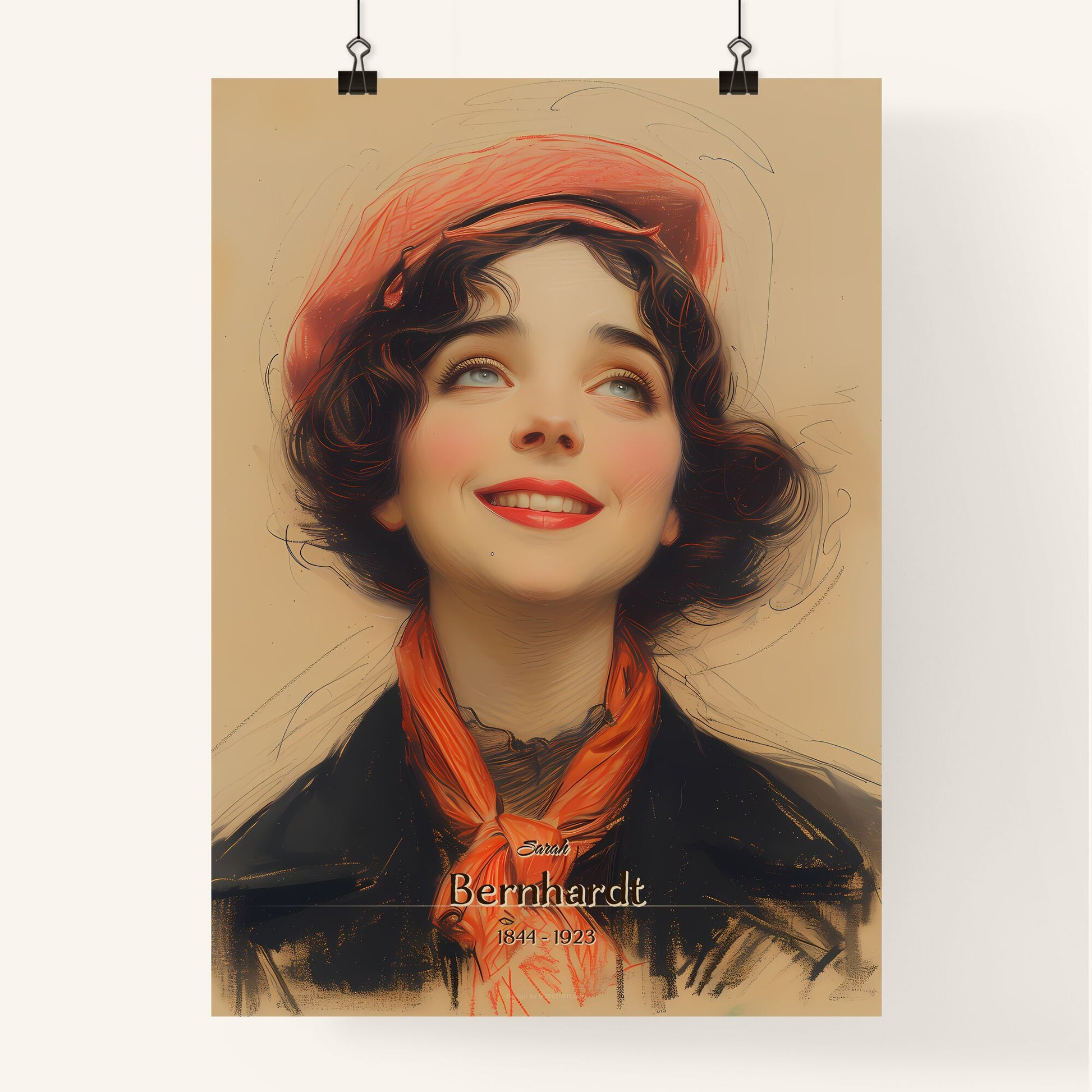 Sarah, Bernhardt, 1844 - 1923, A Poster of a woman looking up with a hat Default Title