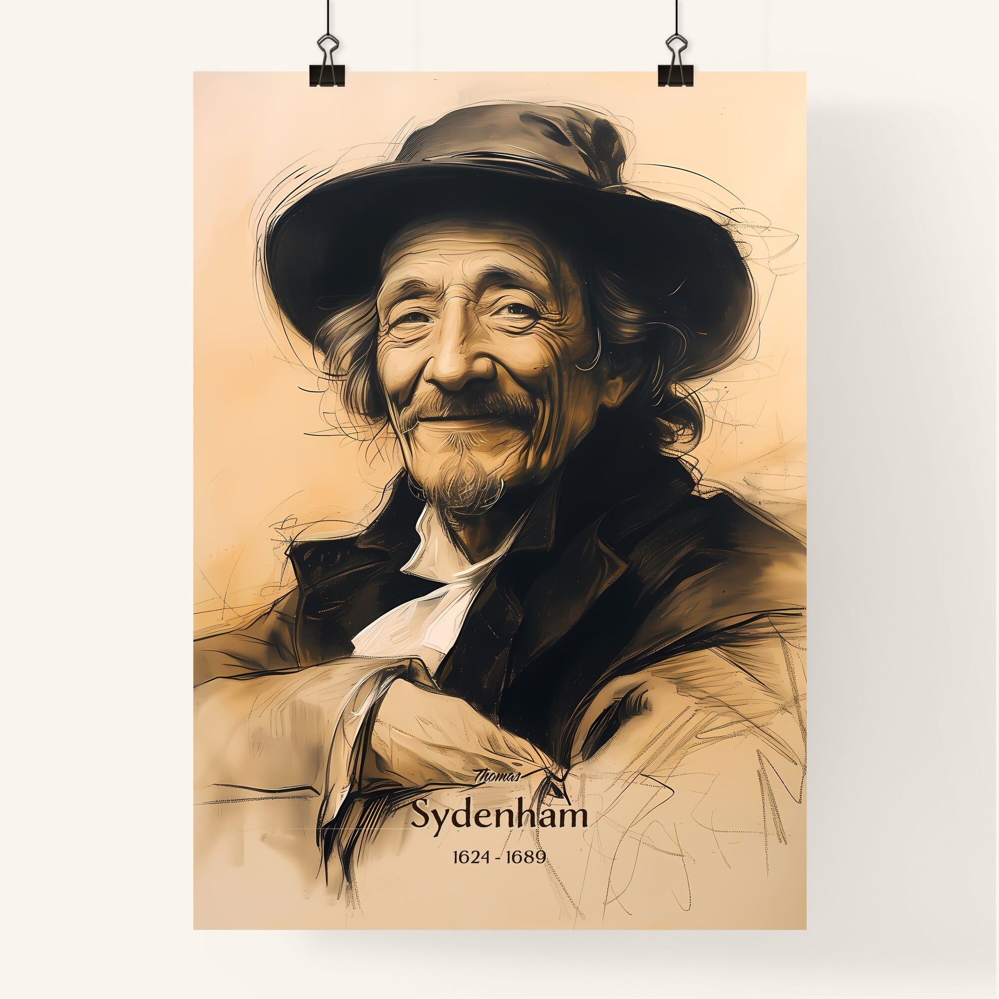 Thomas, Sydenham, 1624 - 1689, A Poster of a drawing of a man wearing a hat Default Title