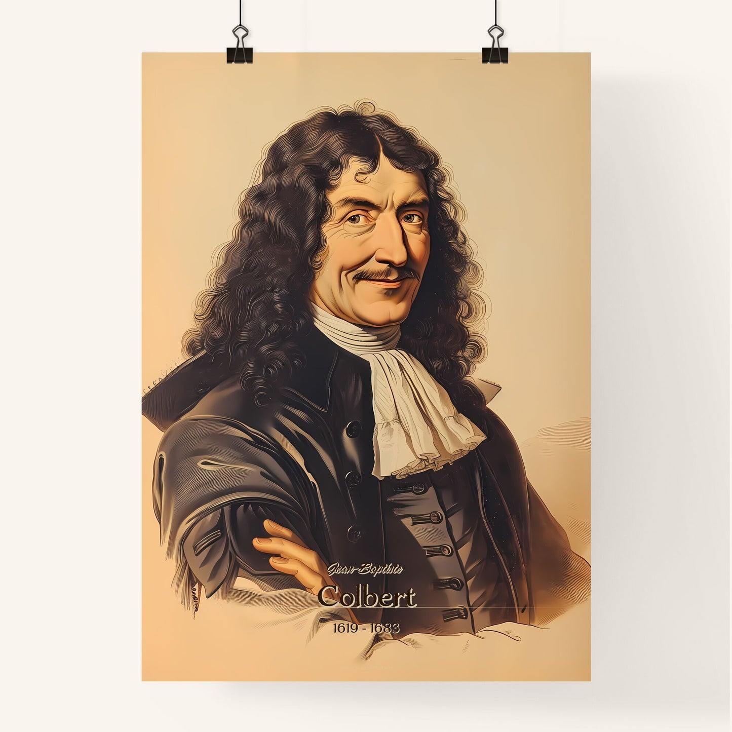 Jean-Baptiste, Colbert, 1619 - 1683, A Poster of a man with long curly hair wearing a black coat Default Title