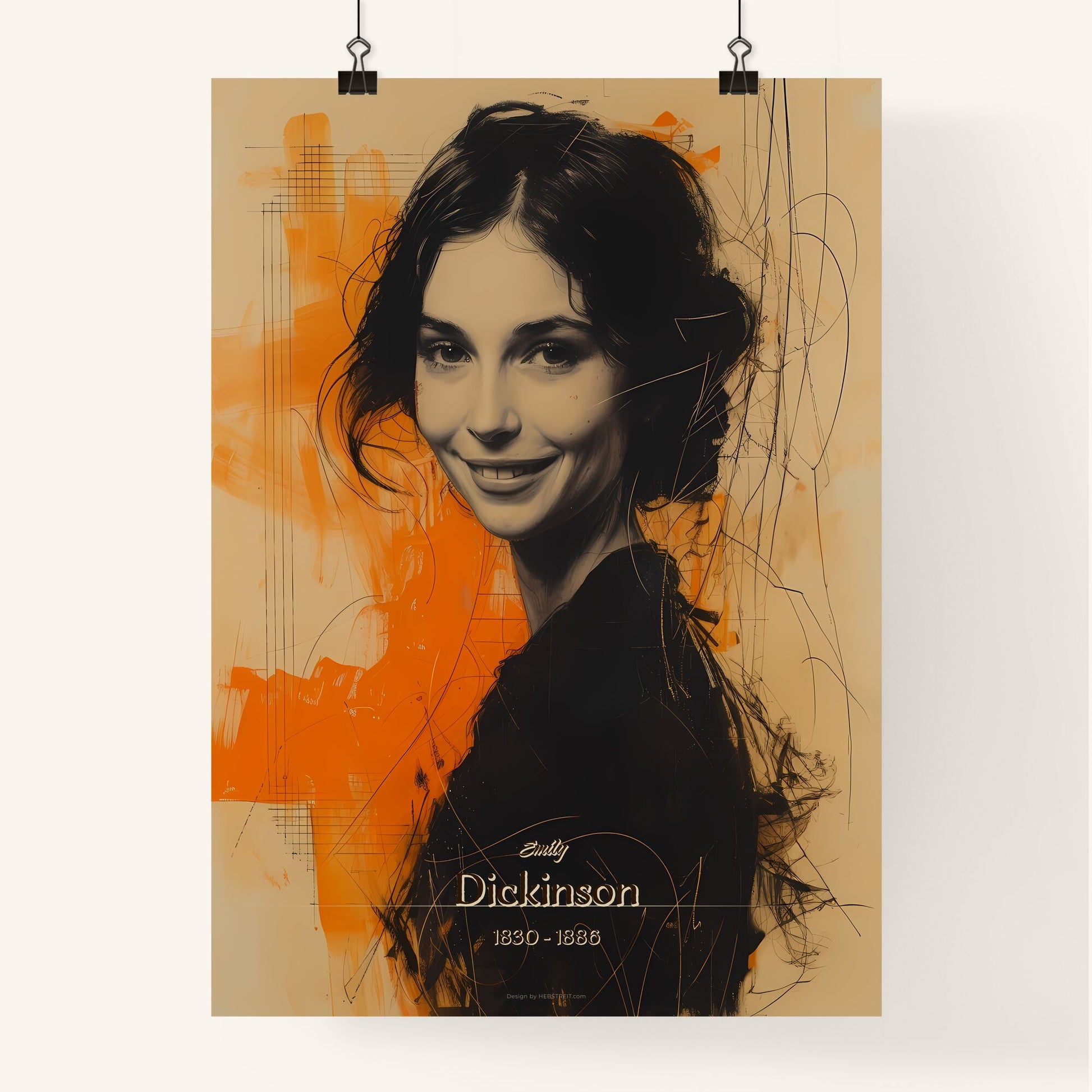 Emily, Dickinson, 1830 - 1886, A Poster of a woman smiling with orange and black background Default Title