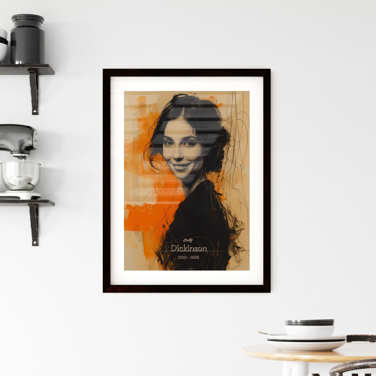 Emily, Dickinson, 1830 - 1886, A Poster of a woman smiling with orange and black background Default Title