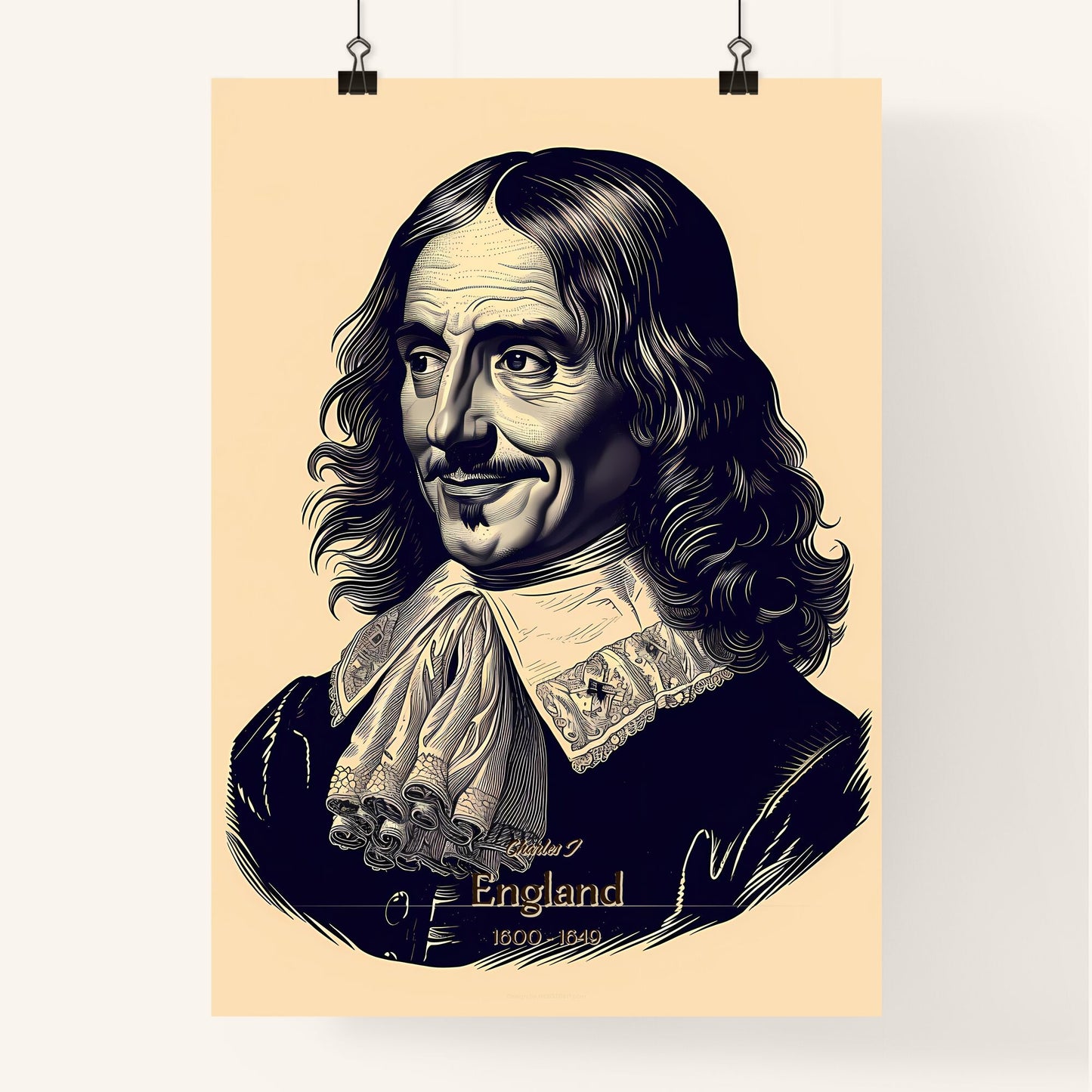 Charles I, England, 1600 - 1649, A Poster of a man with long hair and a ruffled collar Default Title