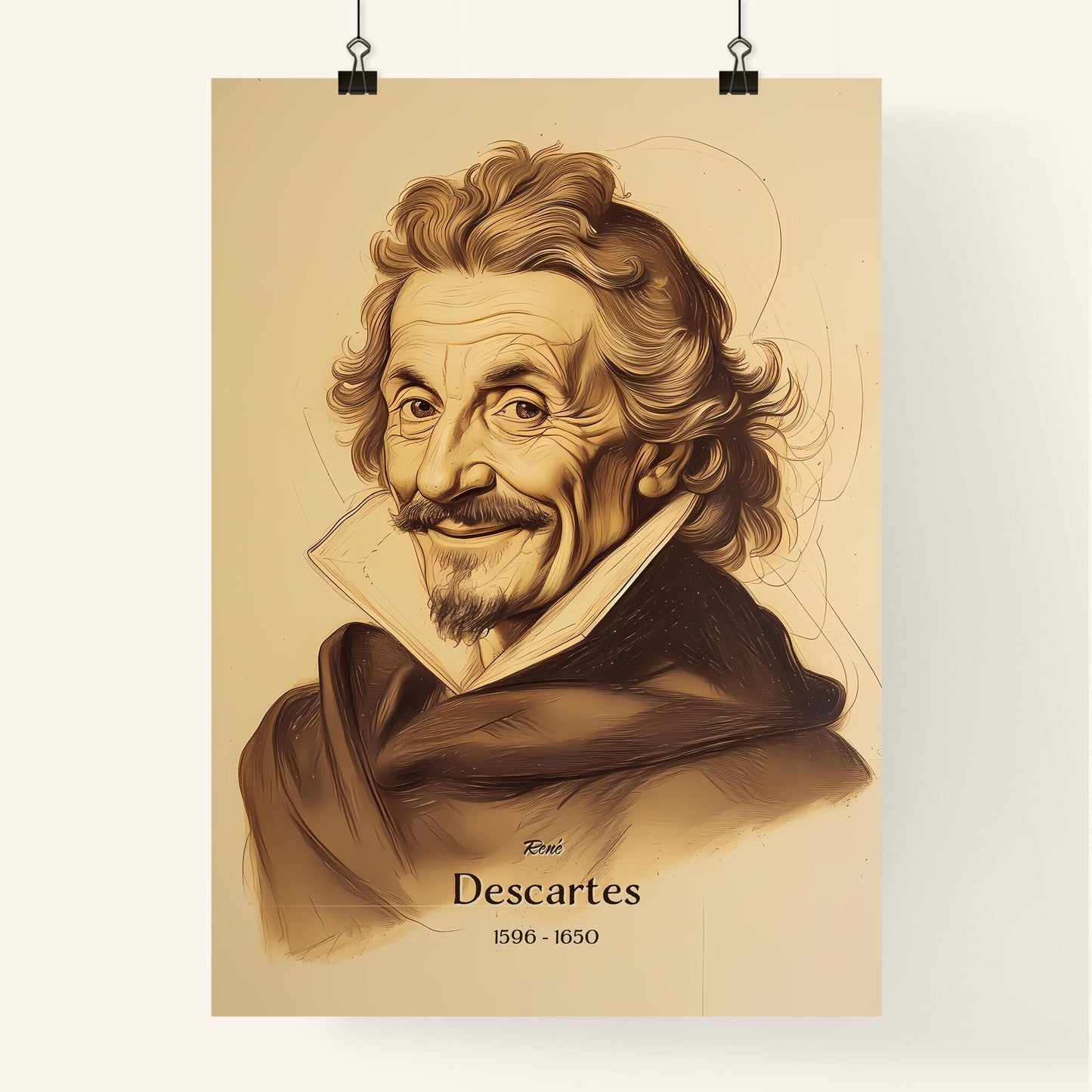 René, Descartes, 1596 - 1650, A Poster of a drawing of a man Default Title
