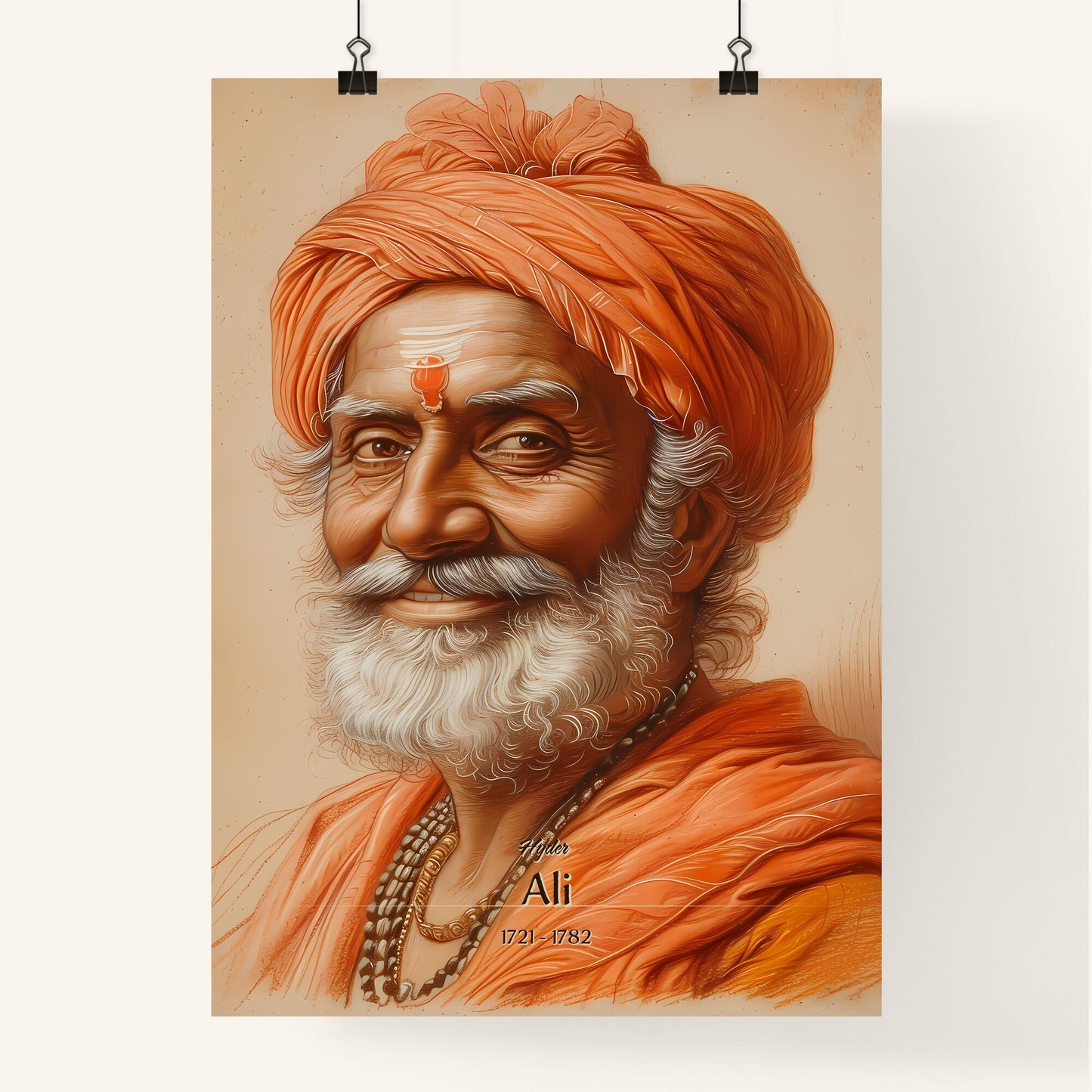 Hyder, Ali, 1721 - 1782, A Poster of a man with a beard wearing an orange turban Default Title