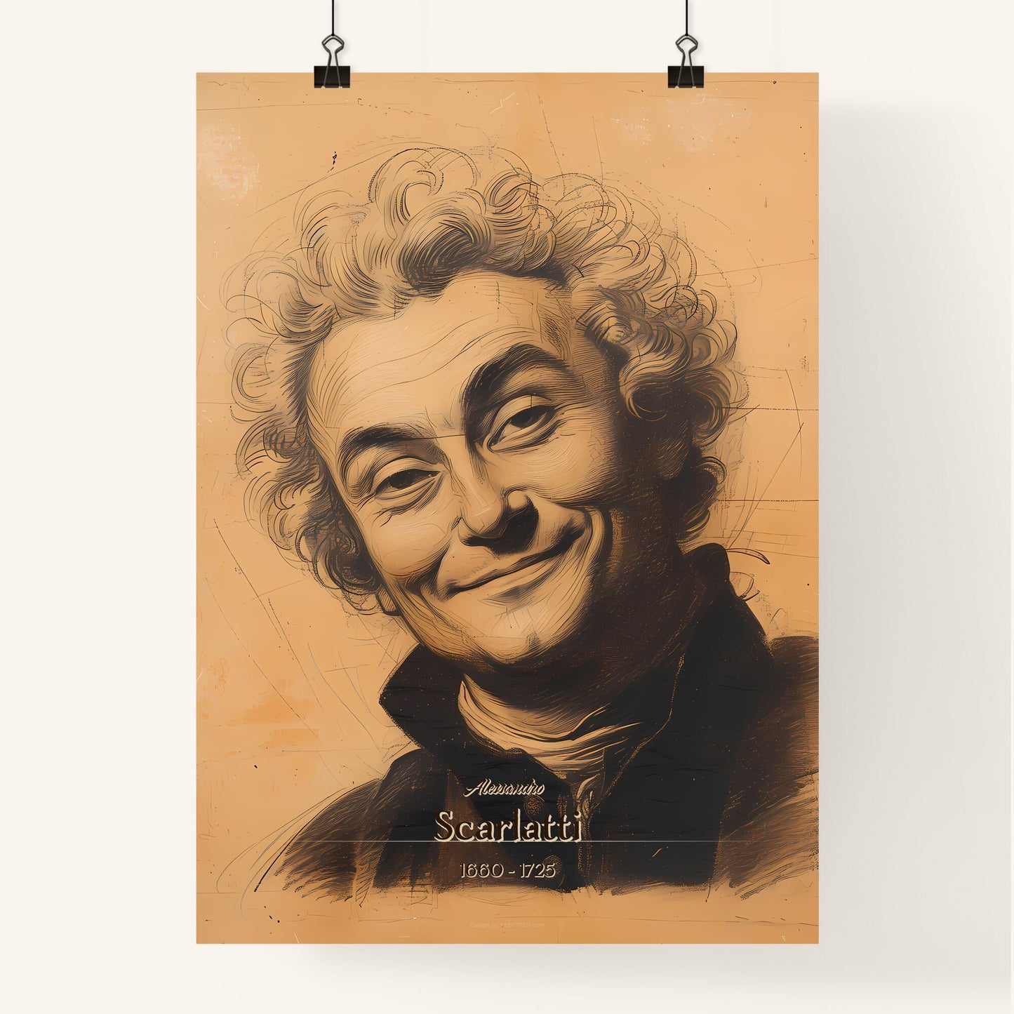 Alessandro, Scarlatti, 1660 - 1725, A Poster of a drawing of a man smiling Default Title