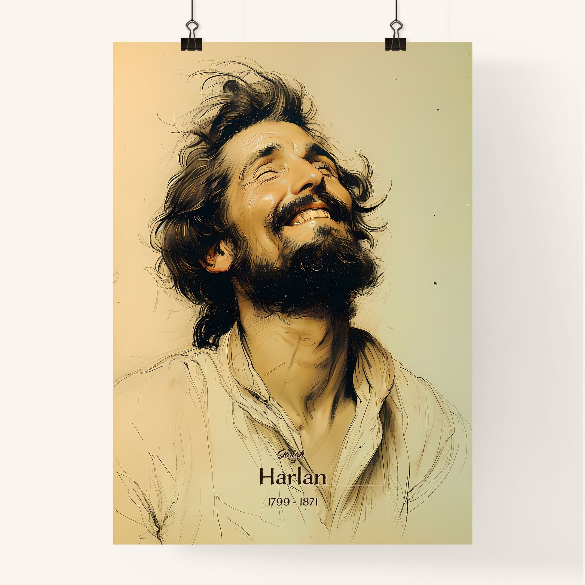 Josiah, Harlan, 1799 - 1871, A Poster of a man with long hair and beard smiling Default Title