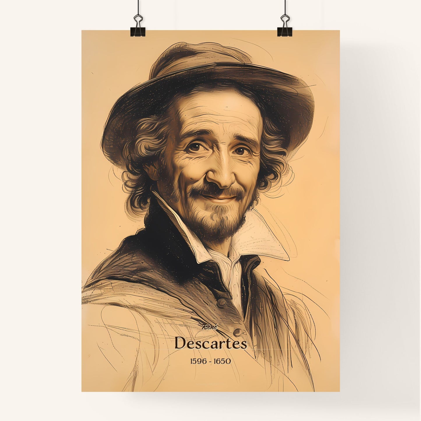 René, Descartes, 1596 - 1650, A Poster of a man wearing a hat Default Title