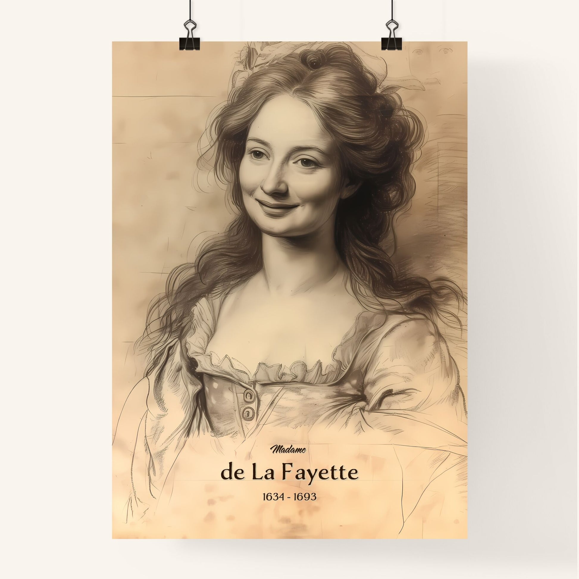 Madame, de La Fayette, 1634 - 1693, A Poster of a drawing of a woman Default Title