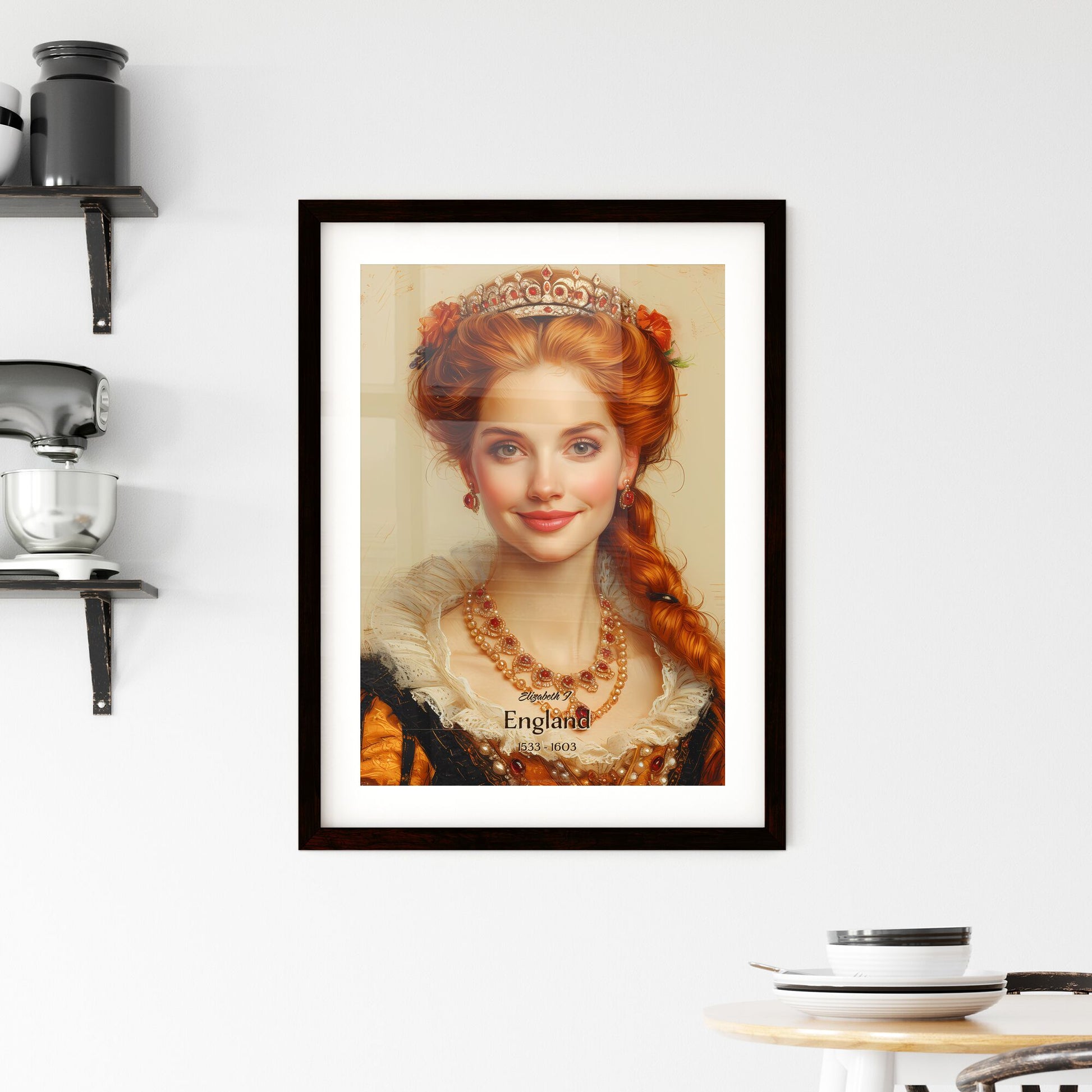Elizabeth I, England, 1533 - 1603, A Poster of a woman with red hair and a crown Default Title