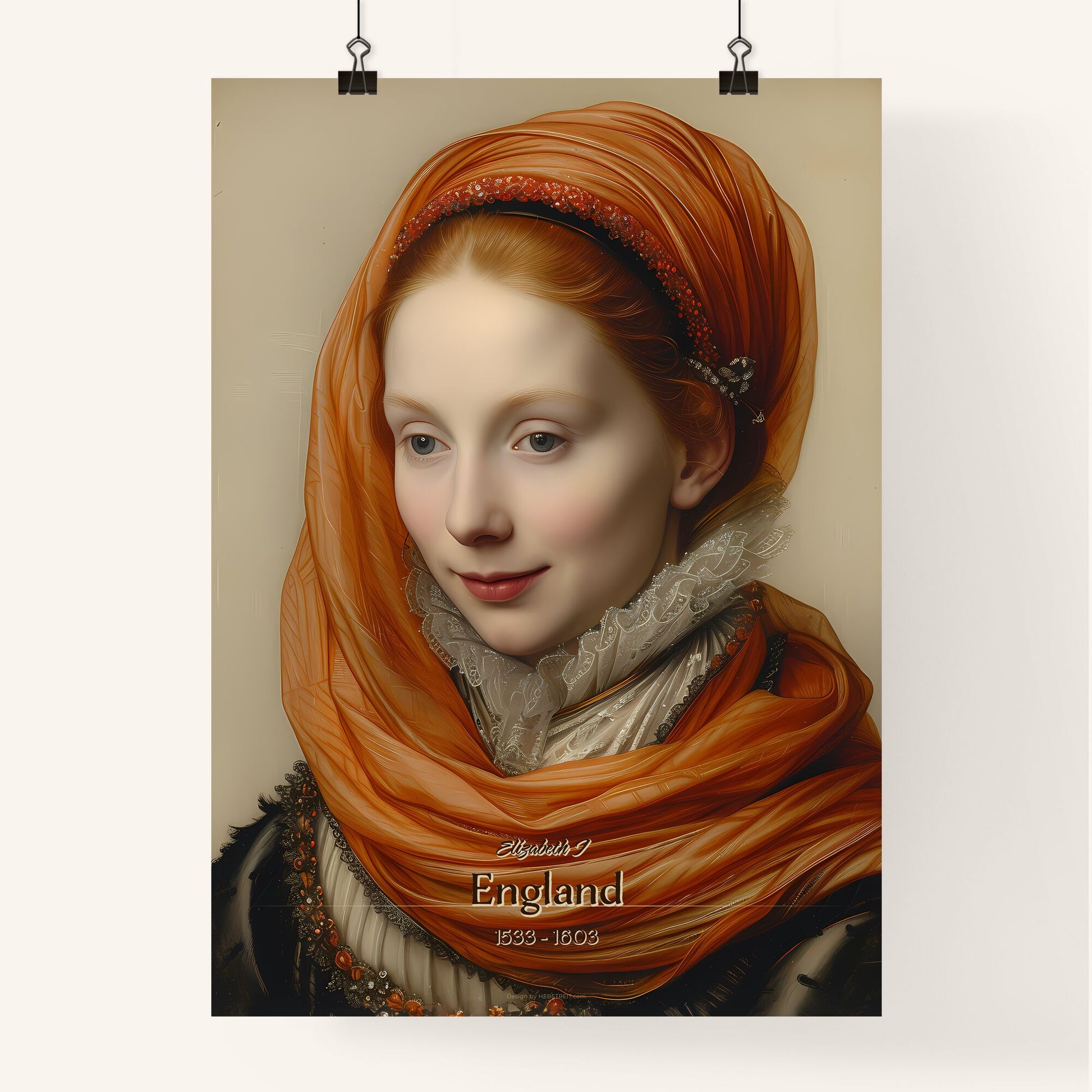 Elizabeth I, England, 1533 - 1603, A Poster of a woman with a red head scarf Default Title