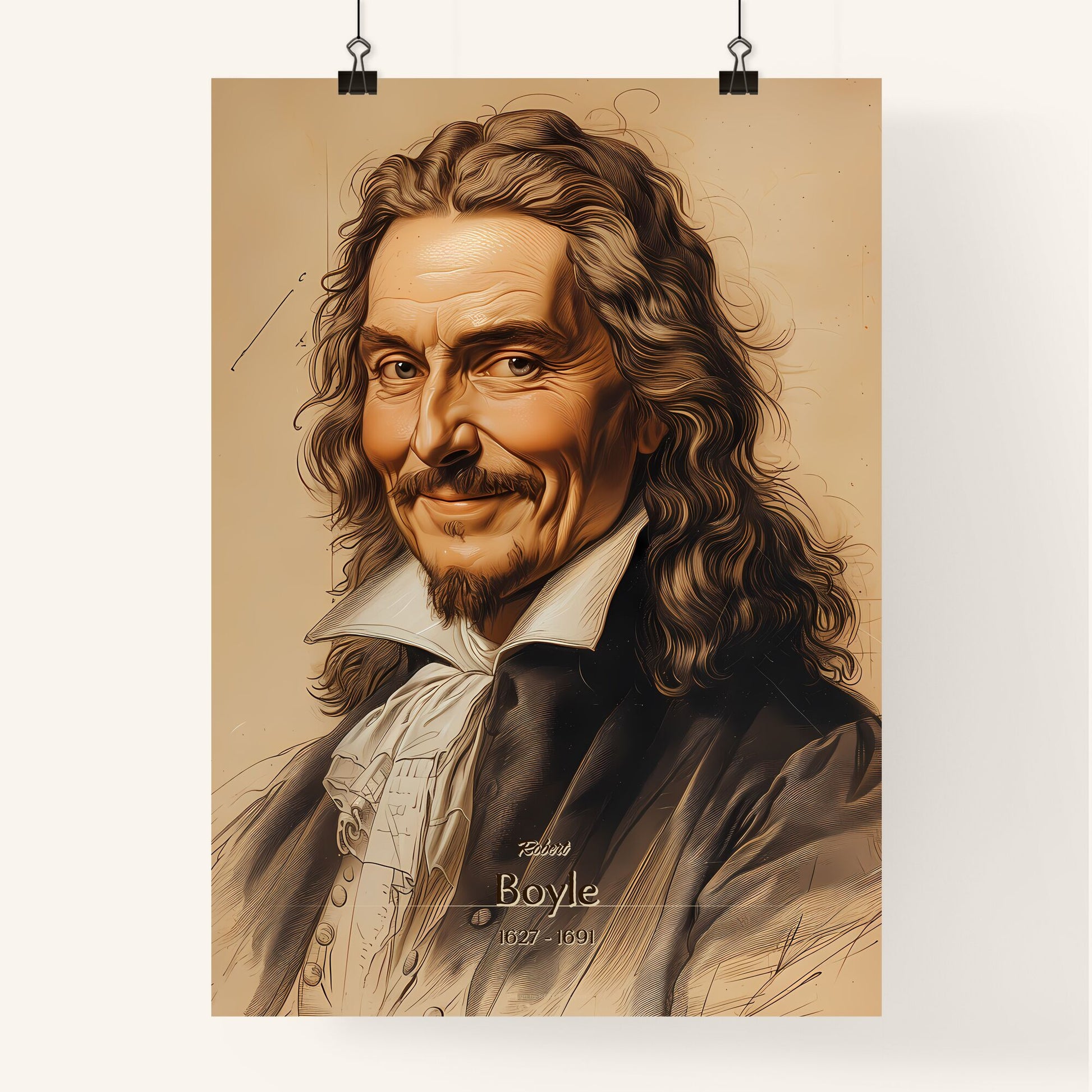 Robert, Boyle, 1627 - 1691, A Poster of a man with long hair and a mustache Default Title