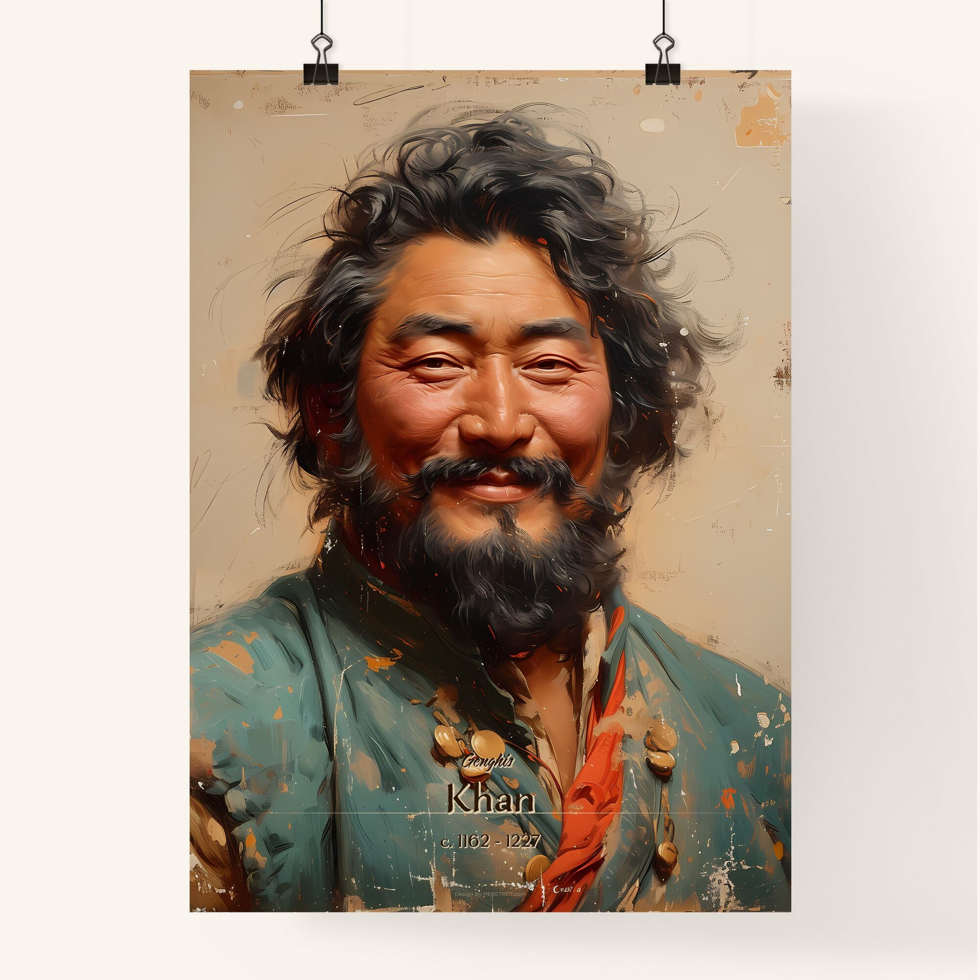 Genghis, Khan, c. 1162 - 1227, A Poster of a man with a beard and mustache smiling Default Title