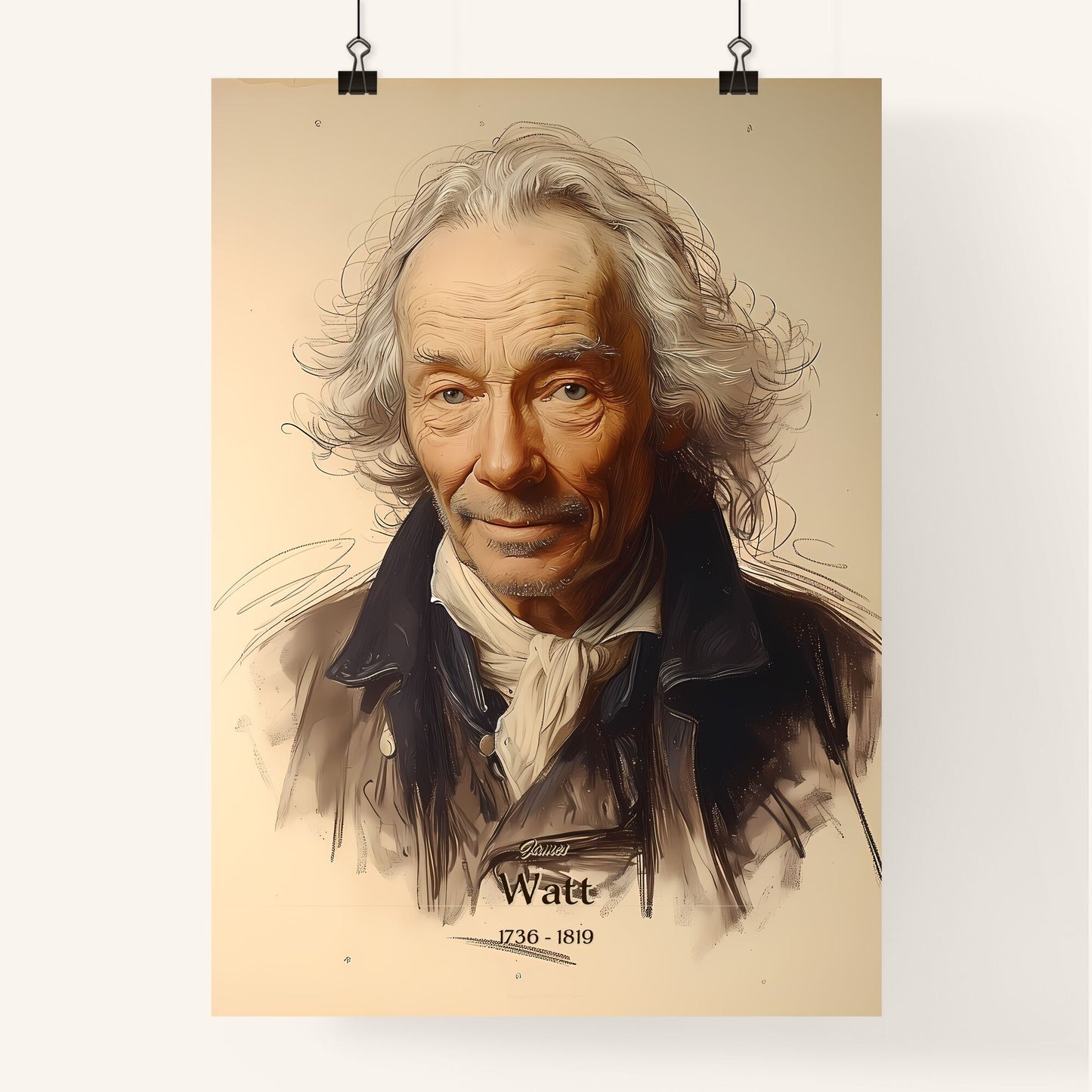 James, Watt, 1736 - 1819, A Poster of a man with white hair and a scarf Default Title
