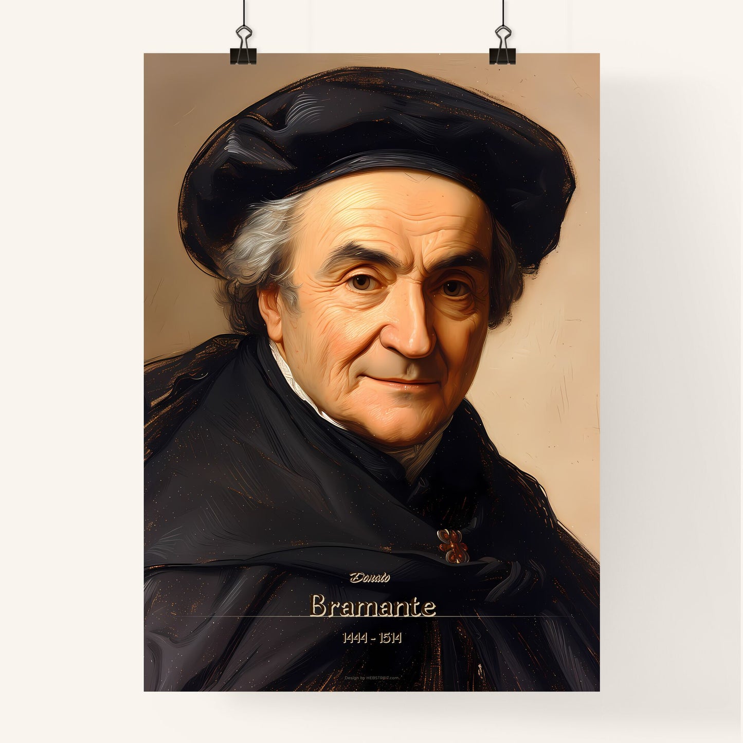 Donato, Bramante, 1444 - 1514, A Poster of a man wearing a black hat and cape Default Title