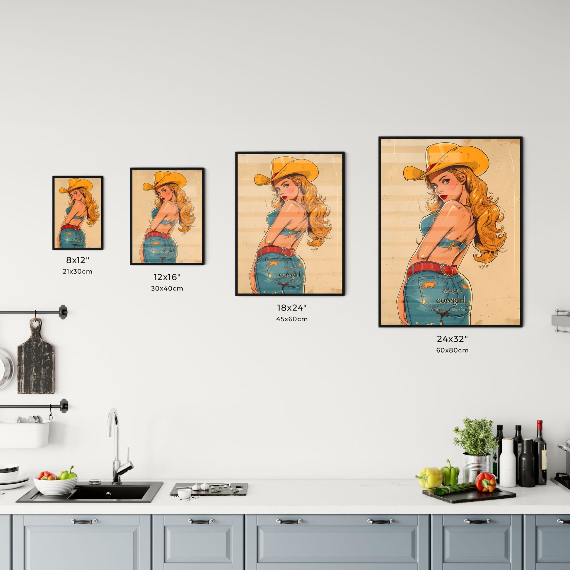 Beautiful , cowgirl, Vintage art illustration, A Poster of a woman in a cowboy hat Default Title