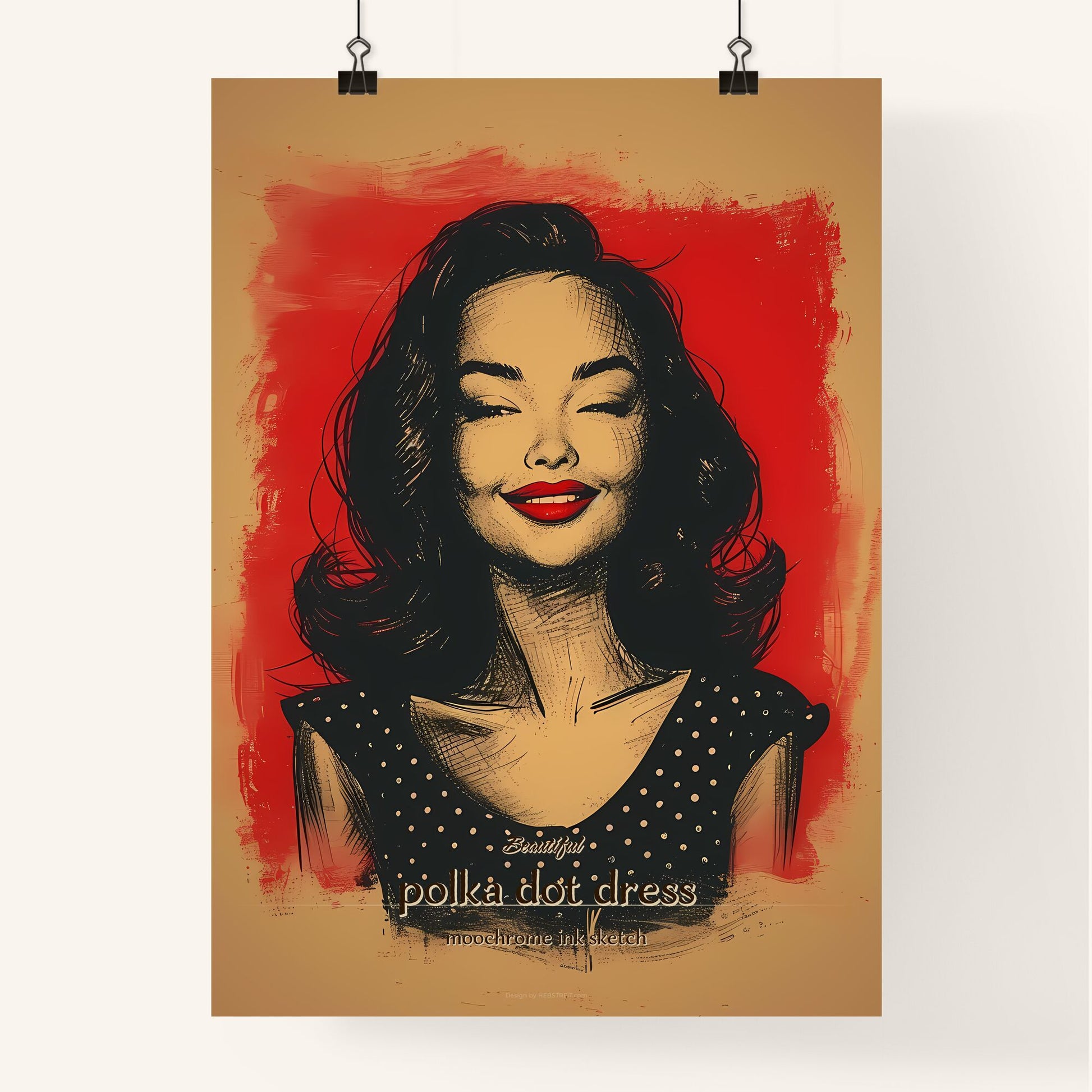Beautiful, polka dot dress, moochrome ink sketch, A Poster of a woman with her eyes closed Default Title
