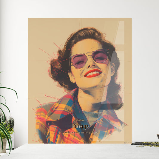 Portrait, Pin-up, moochrome ink sketch portrait, A Poster of a woman wearing sunglasses and smiling Default Title
