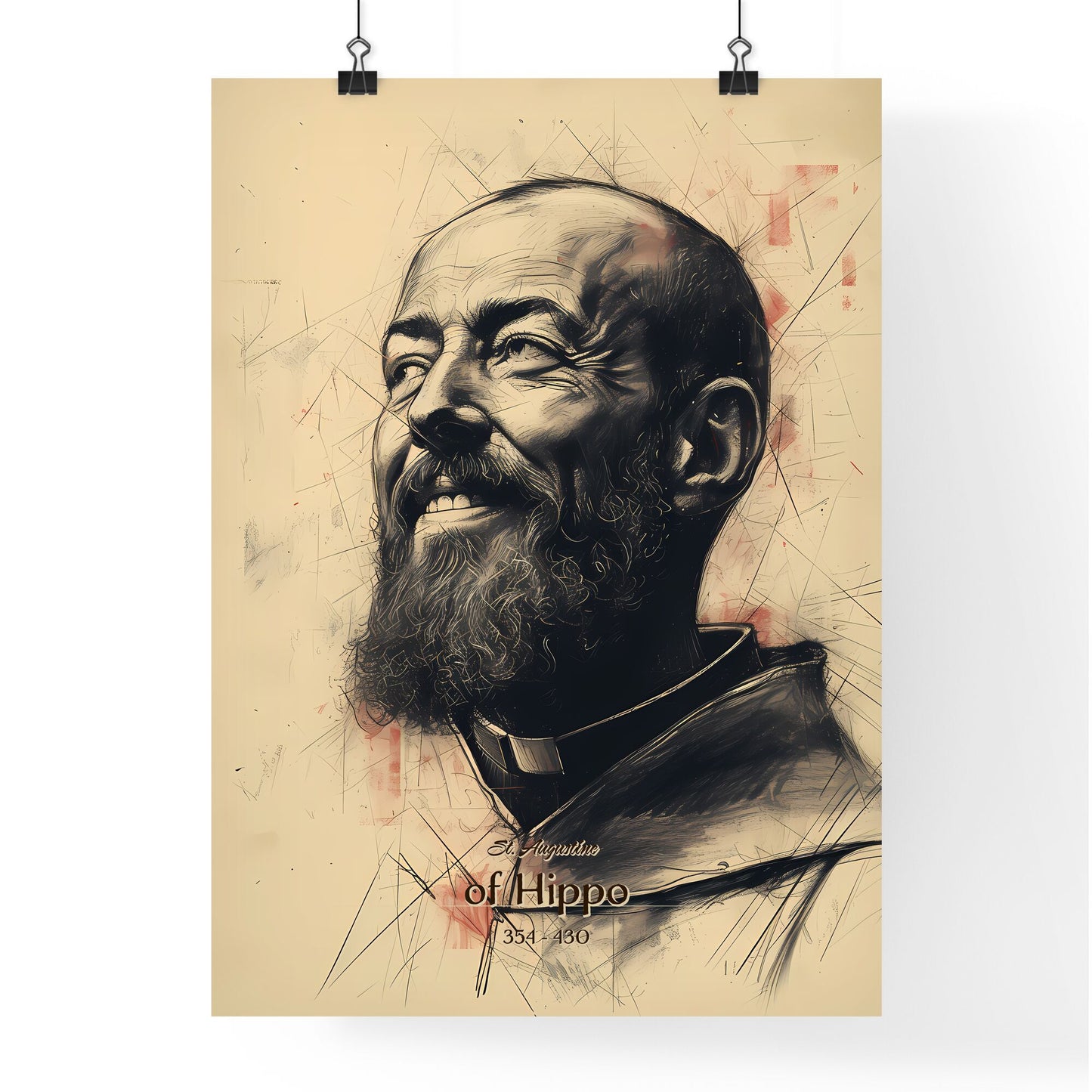 St. Augustine, of Hippo, 354 - 430, A Poster of a drawing of a man with a beard Default Title