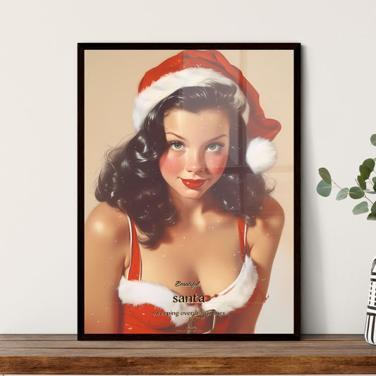 Beautiful , santa, sweeping overdrawn lines, A Poster of a woman in a santa outfit Default Title