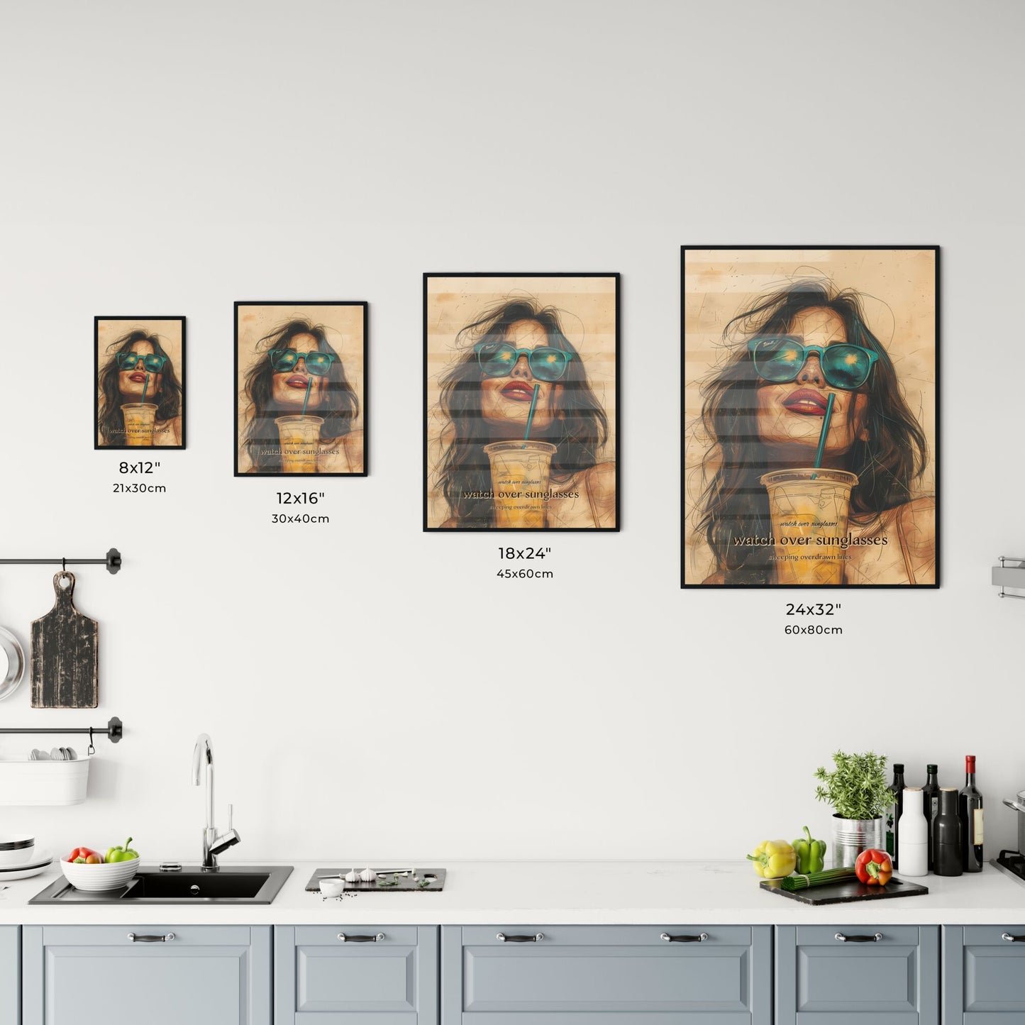 watch over sunglasses, watch over sunglasses, sweeping overdrawn lines, A Poster of a woman wearing sunglasses and drinking from a plastic cup Default Title