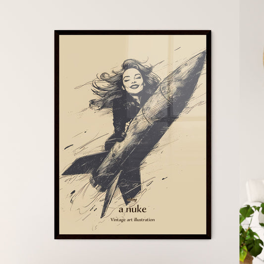 riding, a nuke, Vintage art illustration, A Poster of a woman holding a rocket Default Title