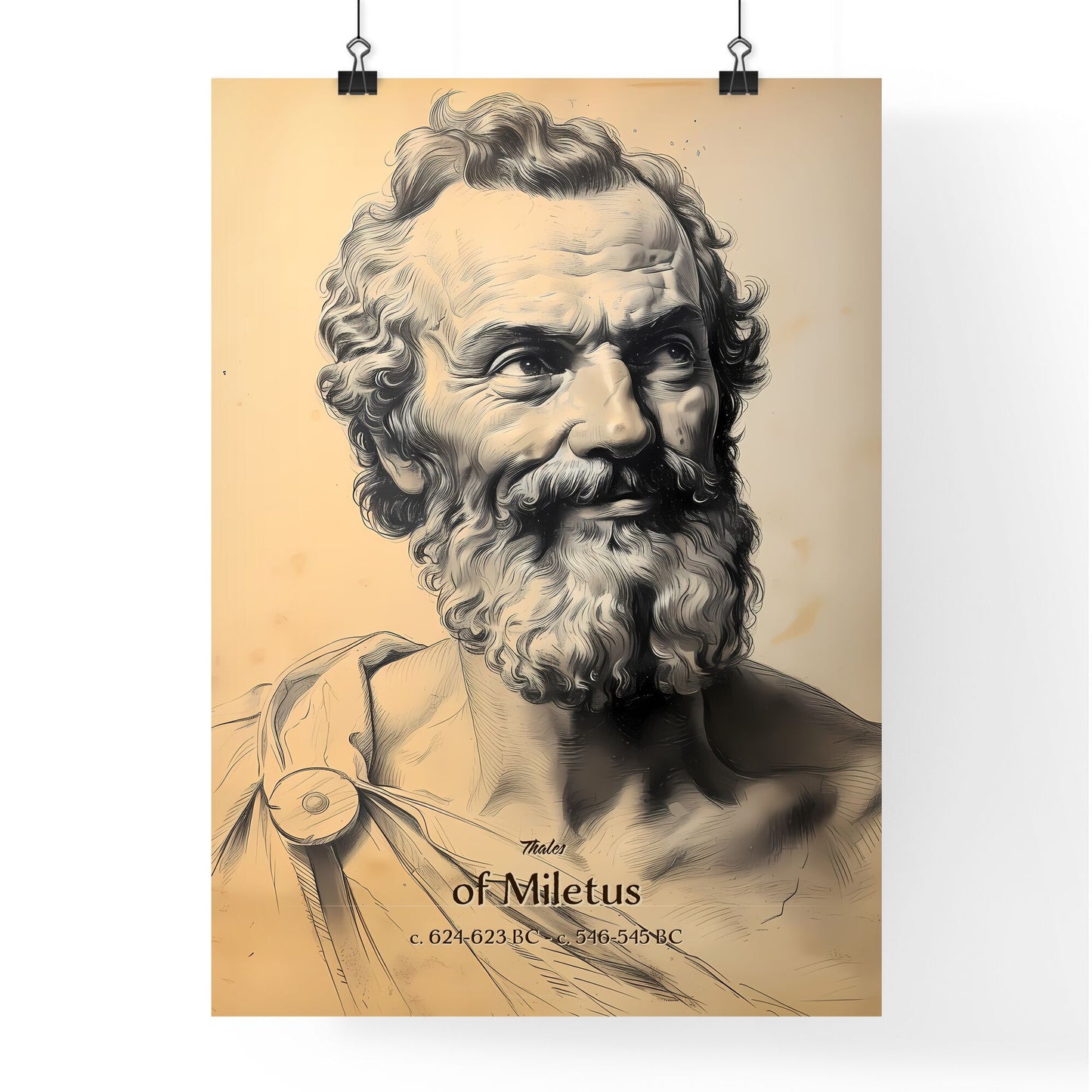 Thales, of Miletus, c. 624-623 BC - c. 546-545 BC, A Poster of a drawing of a bearded man Default Title