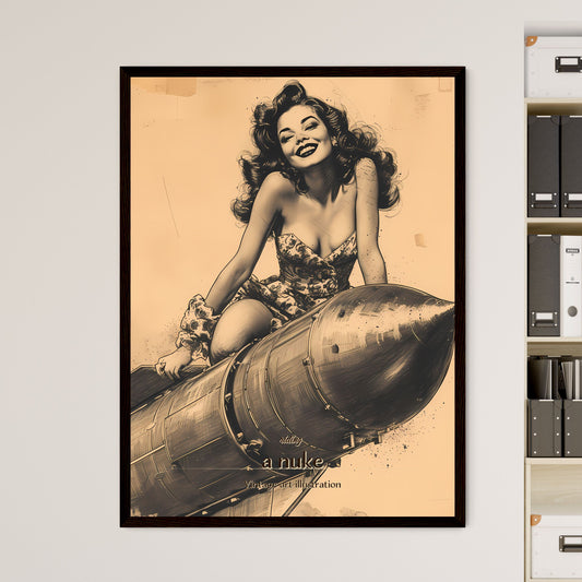 riding, a nuke, Vintage art illustration, A Poster of a woman sitting on a rocket Default Title