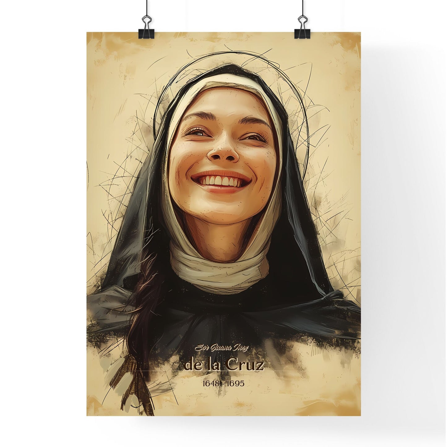 Sor Juana Inez , de la Cruz, 1648 - 1695, A Poster of a woman smiling with a hood Default Title