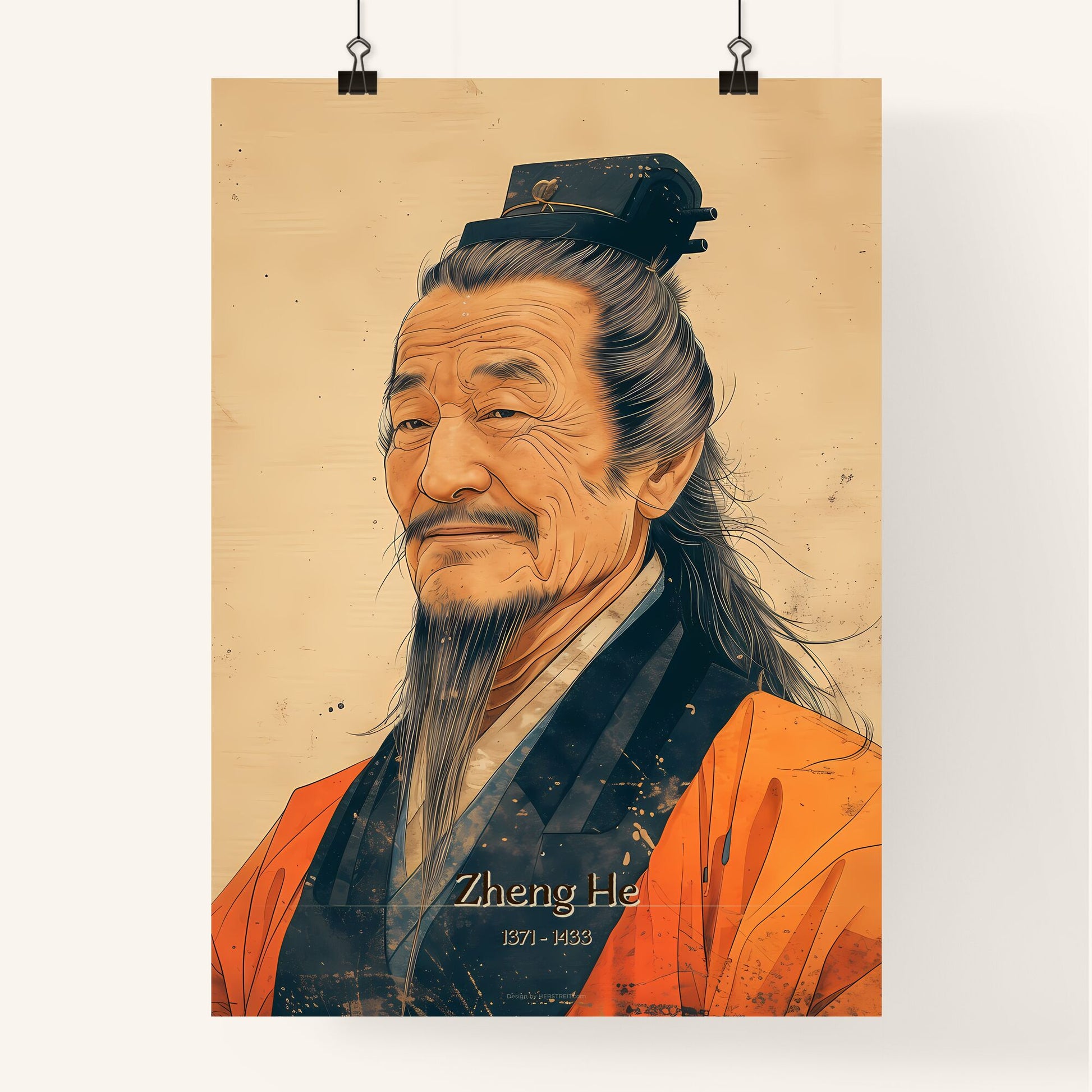 Zheng He, 1371 - 1433, A Poster of a man with long hair and a hat Default Title