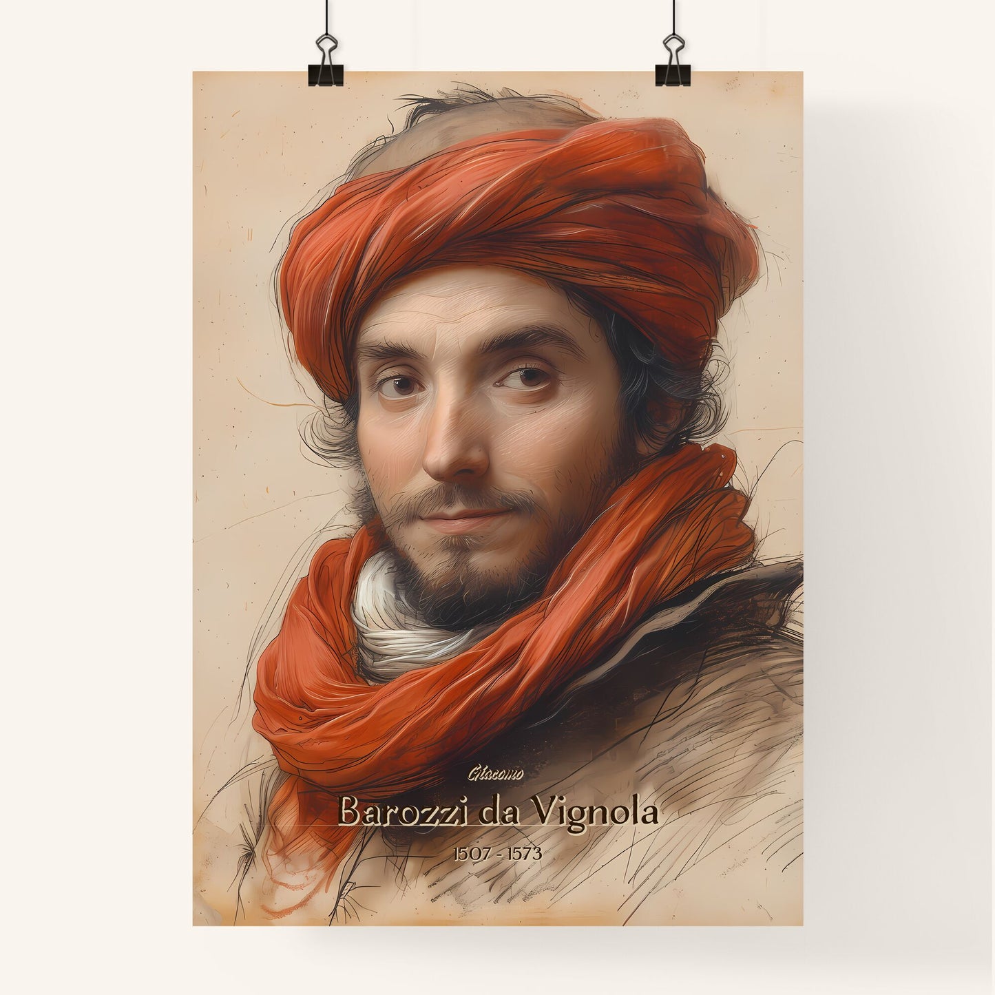 Giacomo, Barozzi da Vignola, 1507 - 1573, A Poster of a man with a red scarf Default Title
